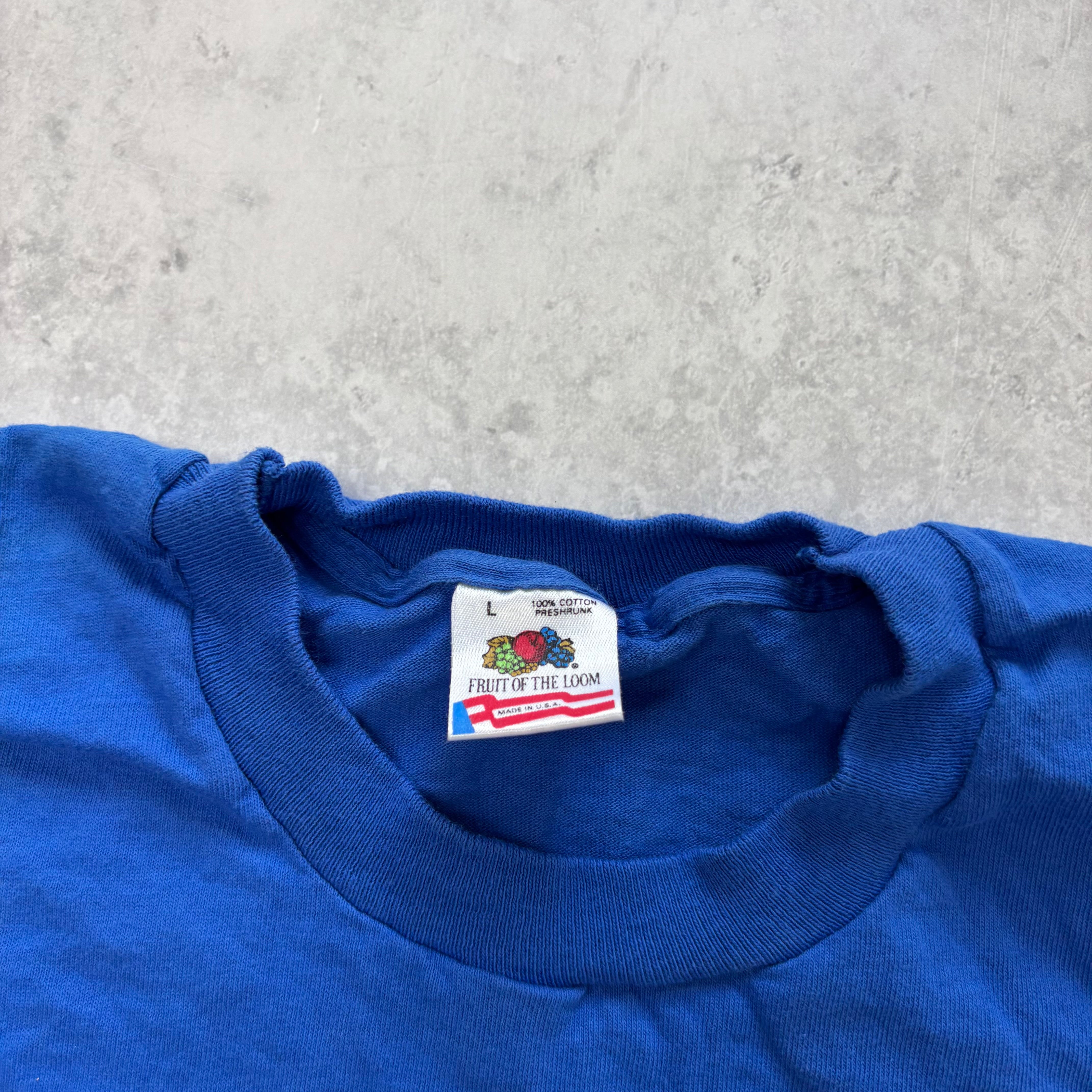 Vintage T Shirt Mens Medium Blue Single Stitch Graphic Print 90s Tourist (E)