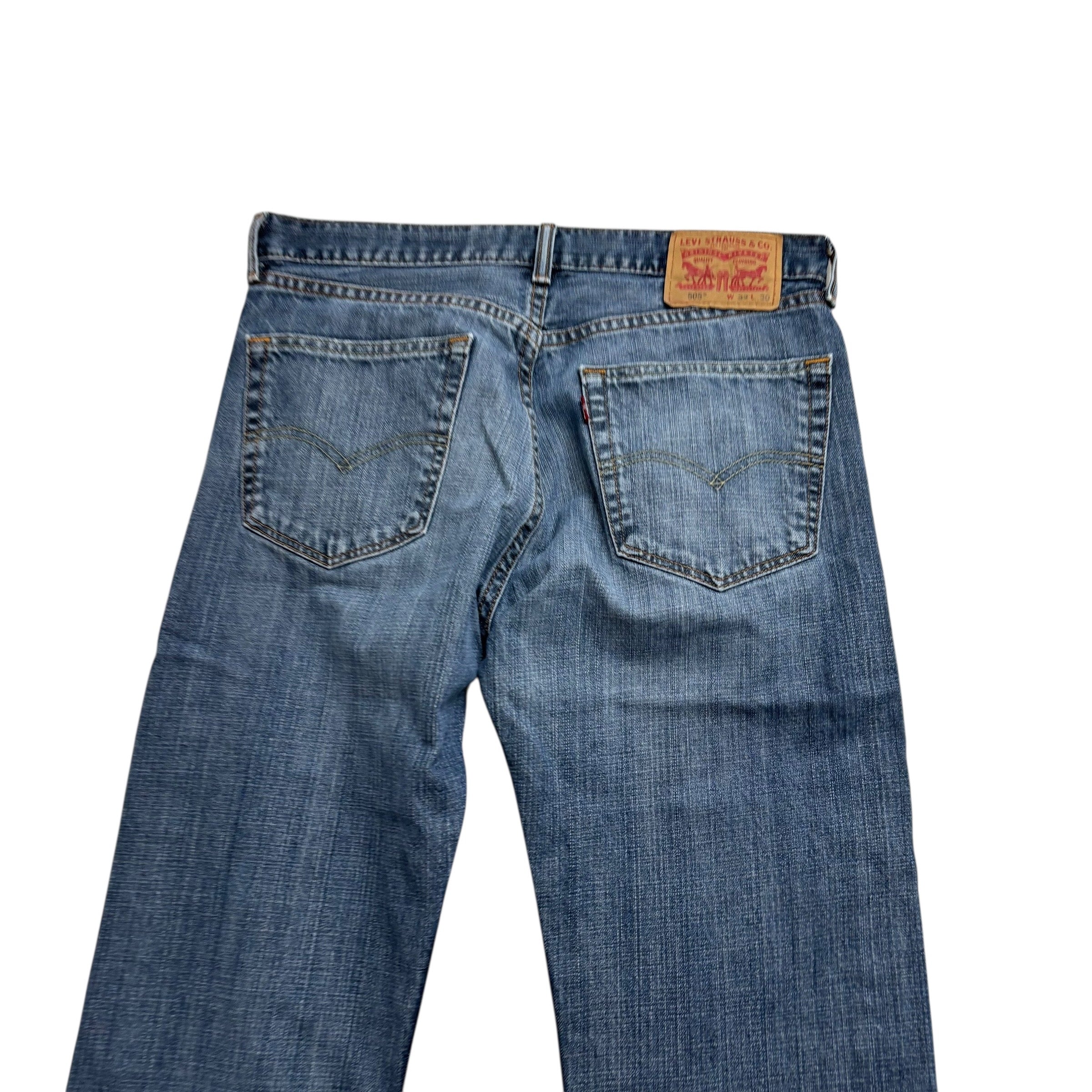 Levis 505 Jeans W32 L30 Mens Mid Blue Regular Straight Fit Denim (E)