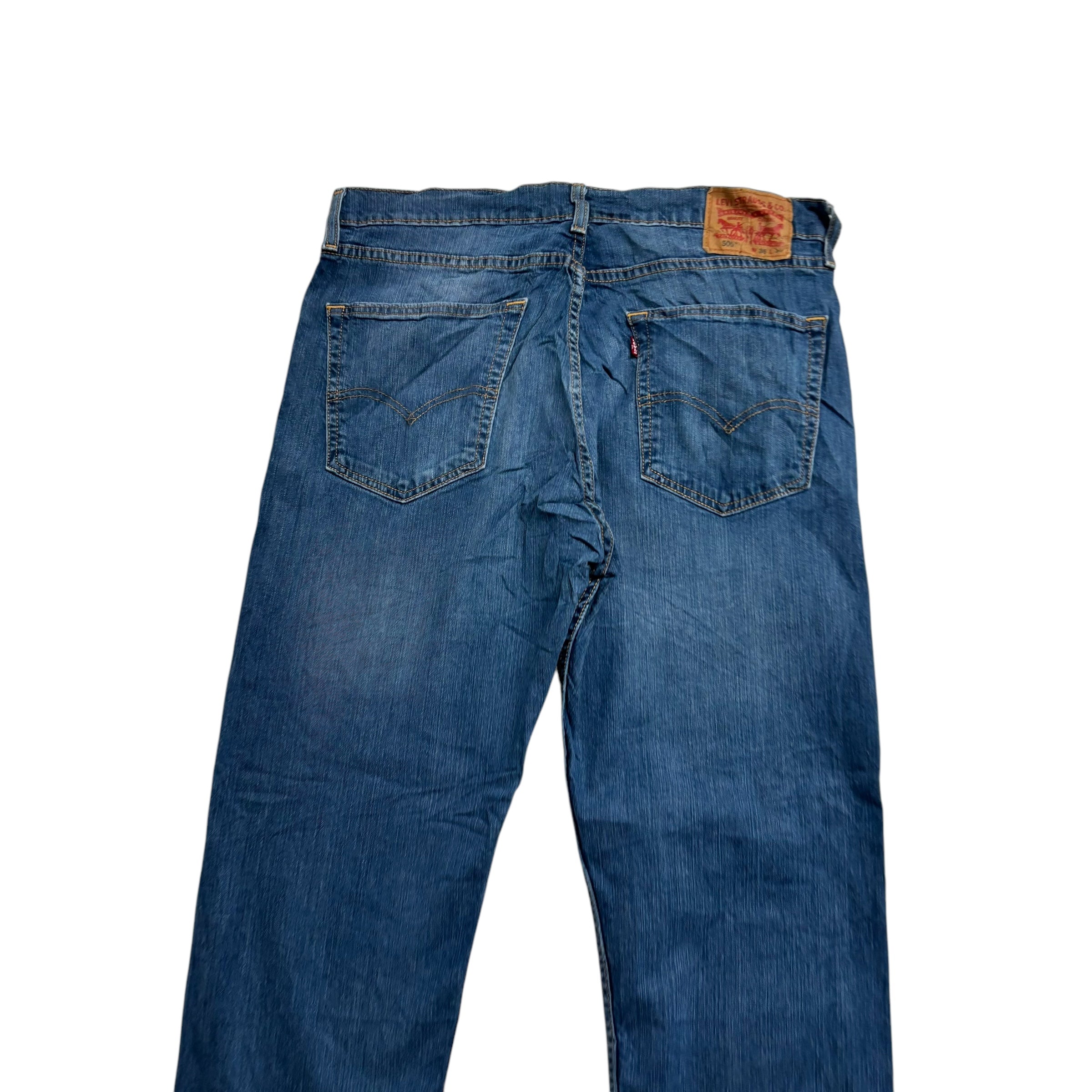 Levis 505 Jeans W36 L30 Mens Mid Blue Regular Straight Fit Stretch Denim