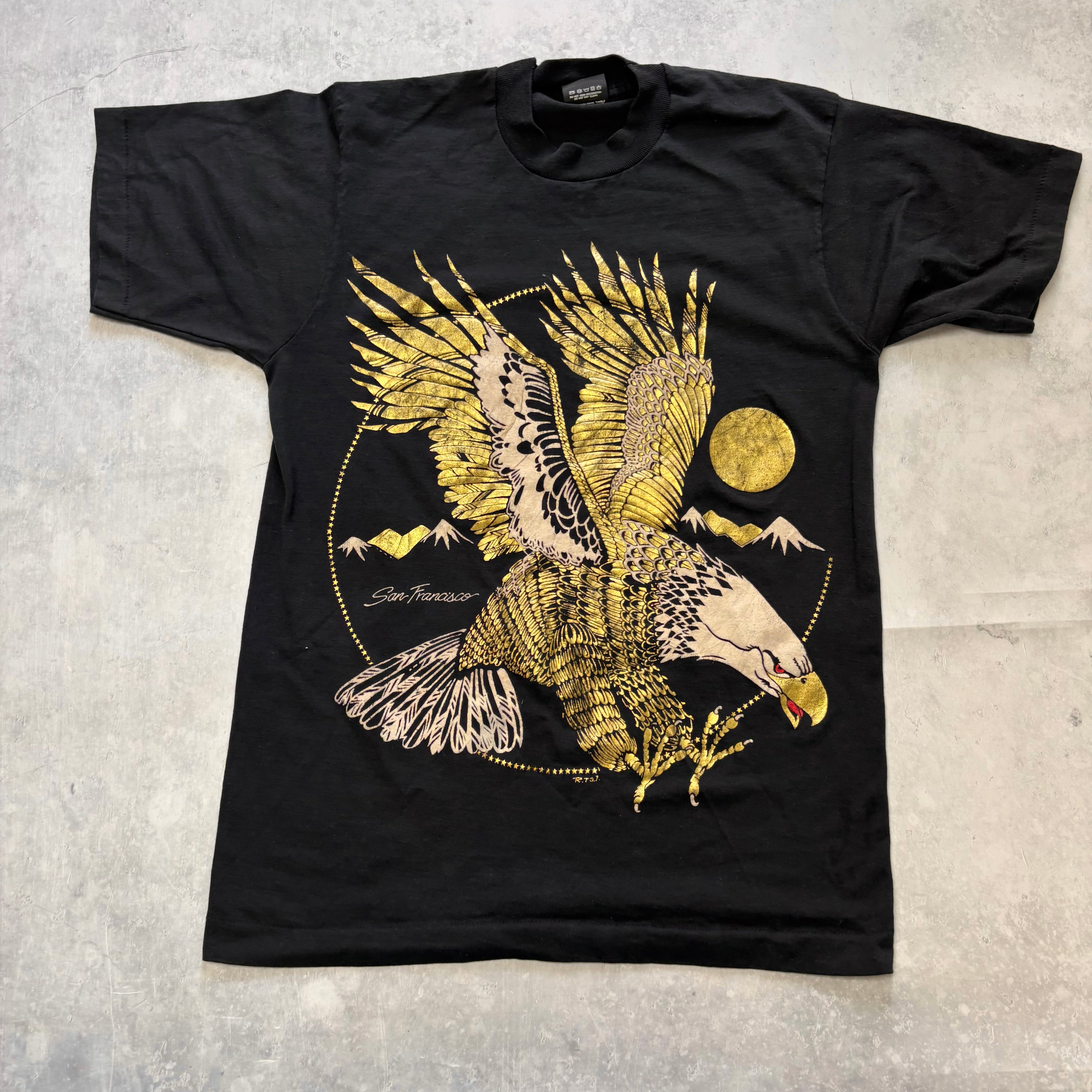 Vintage T Shirt Mens XS Black Single Stitch Graphic Print 90s USA Tourist (E)