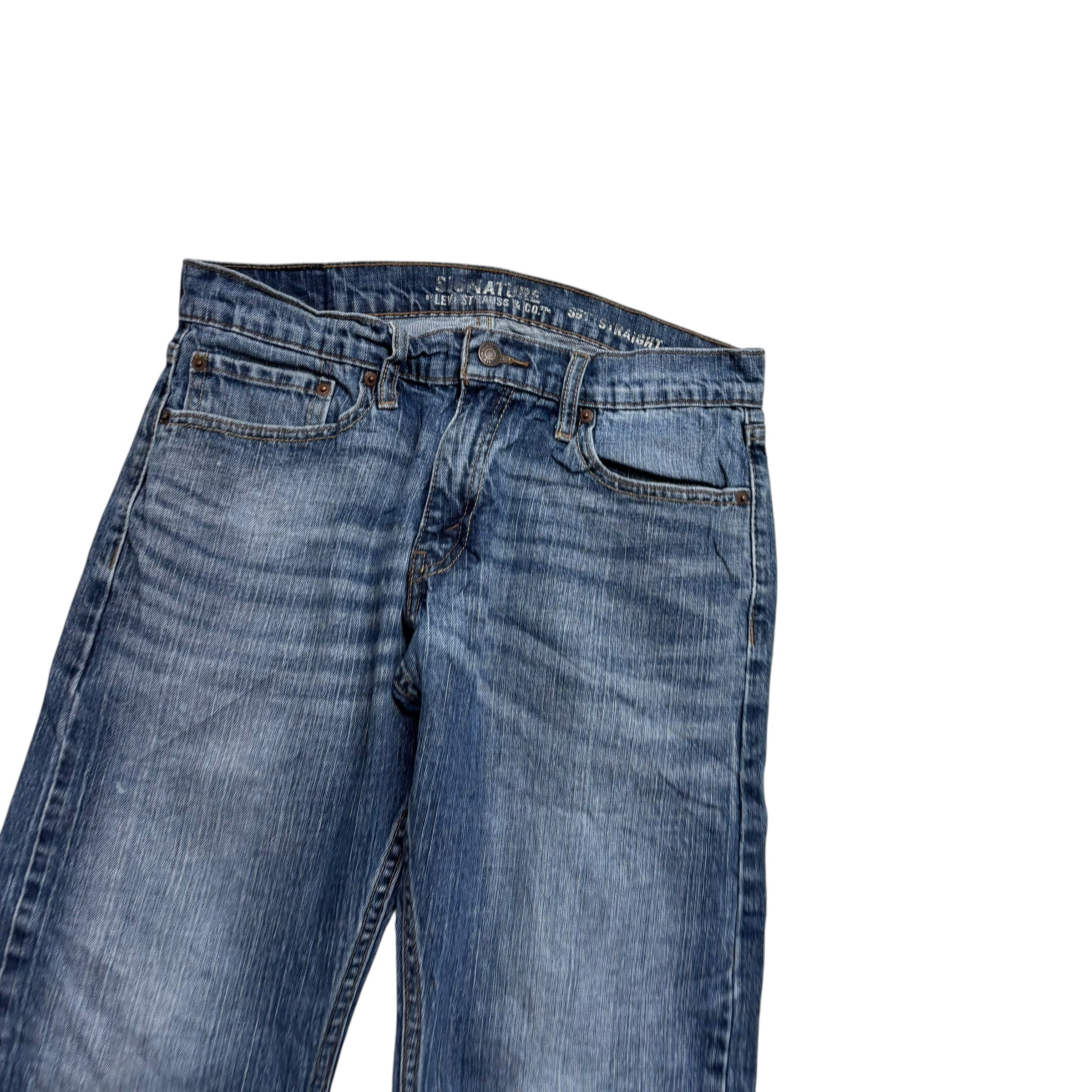 Levis Signature Jeans W32 L30 Mens Mid Blue Regular Straight Fit Stretch Denim