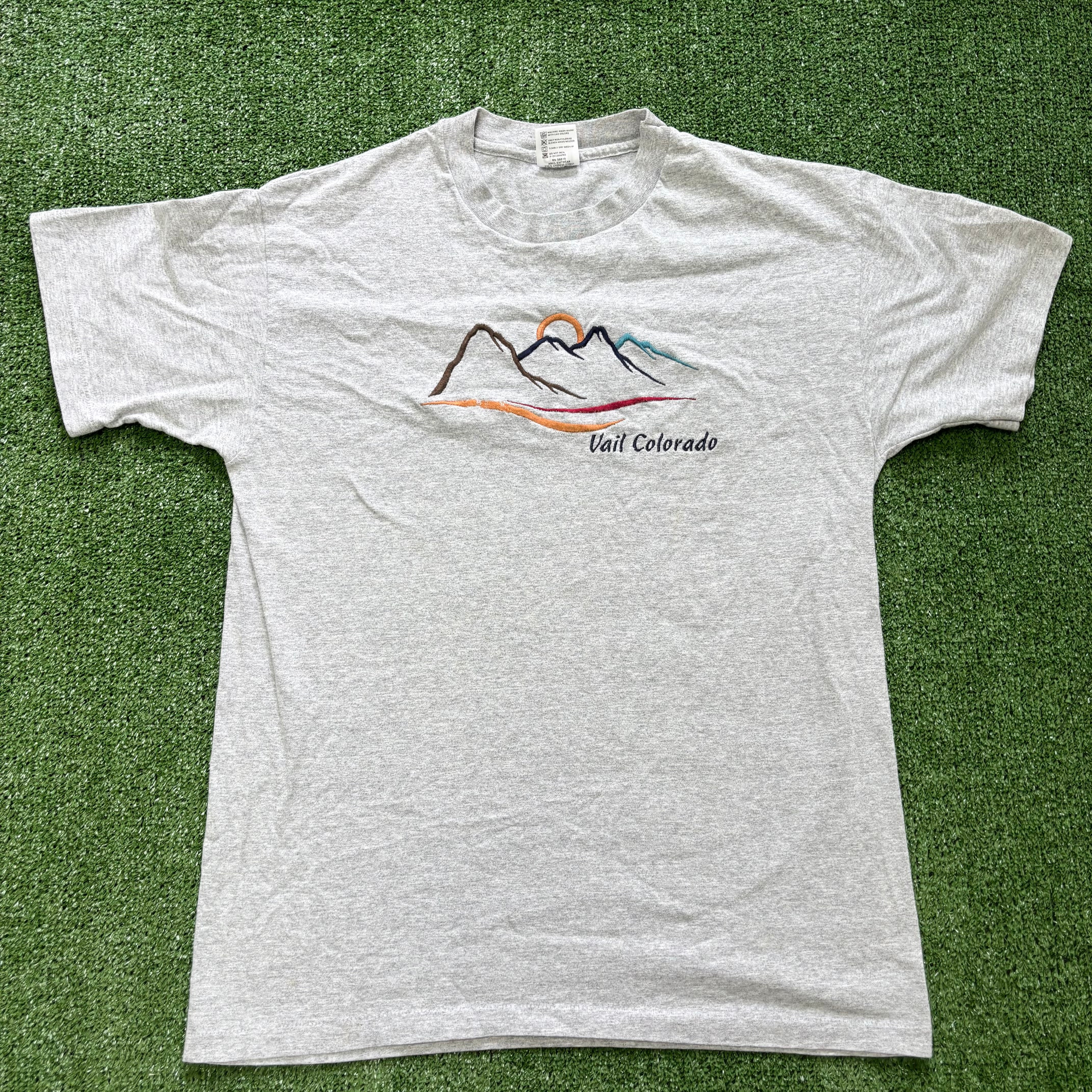 Vintage T Shirt Mens Medium Grey Single Stitch Graphic Print 90s USA Tourist (E)