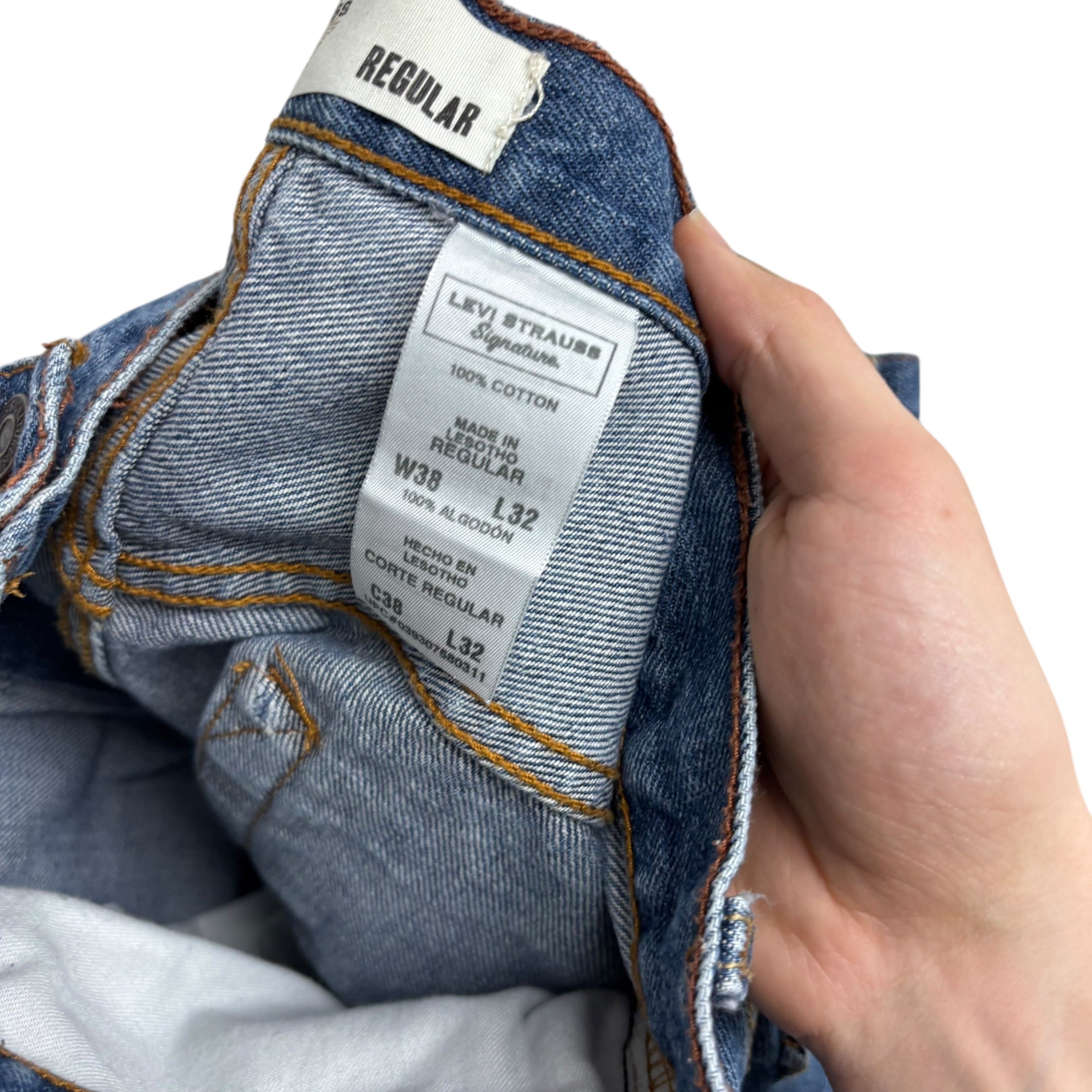 Levis Signature Jeans W38 L32 Mens Mid Blue Regular Straight Vintage Denim (E)