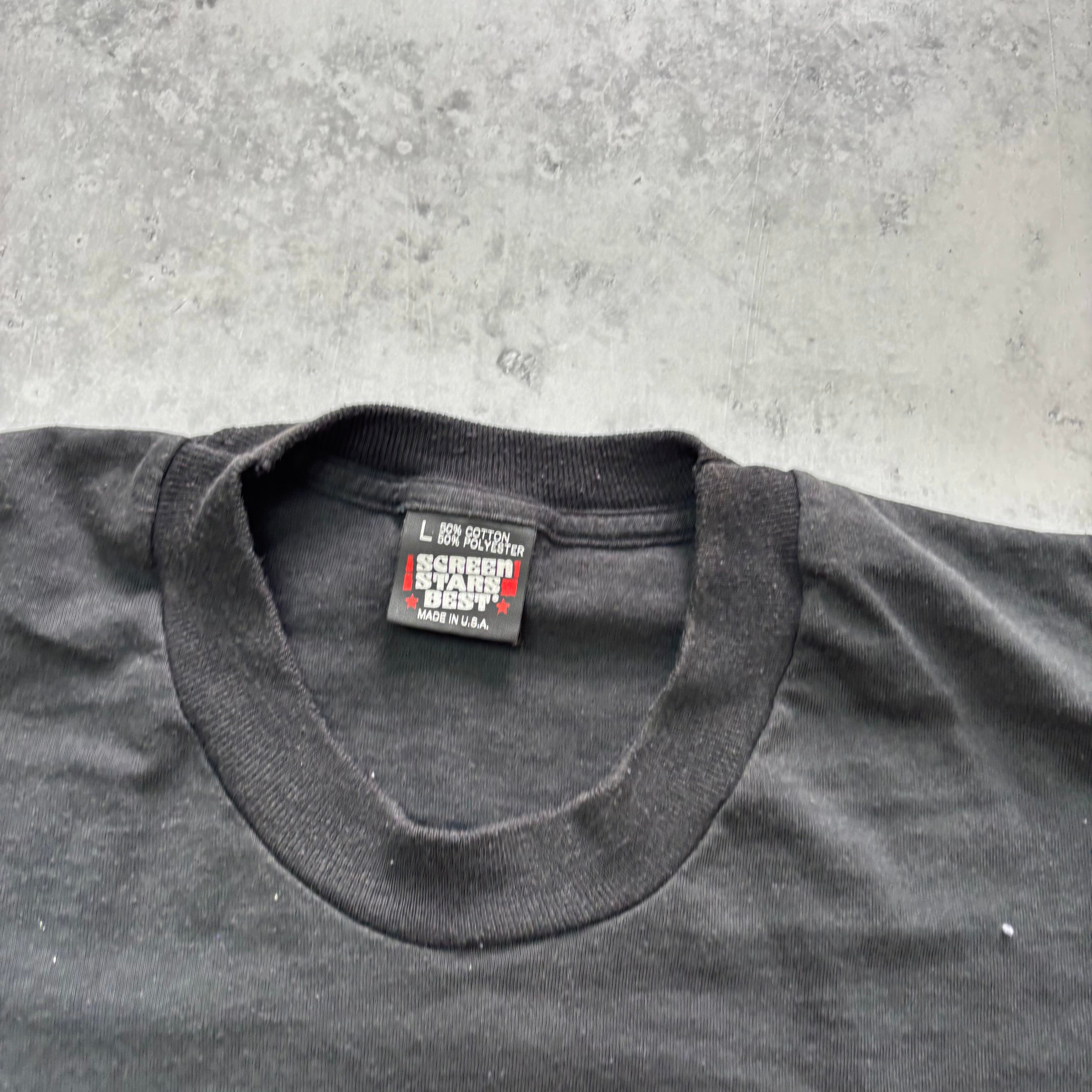 Vintage T Shirt Mens Medium Black Single Stitch Graphic Print 80s USA