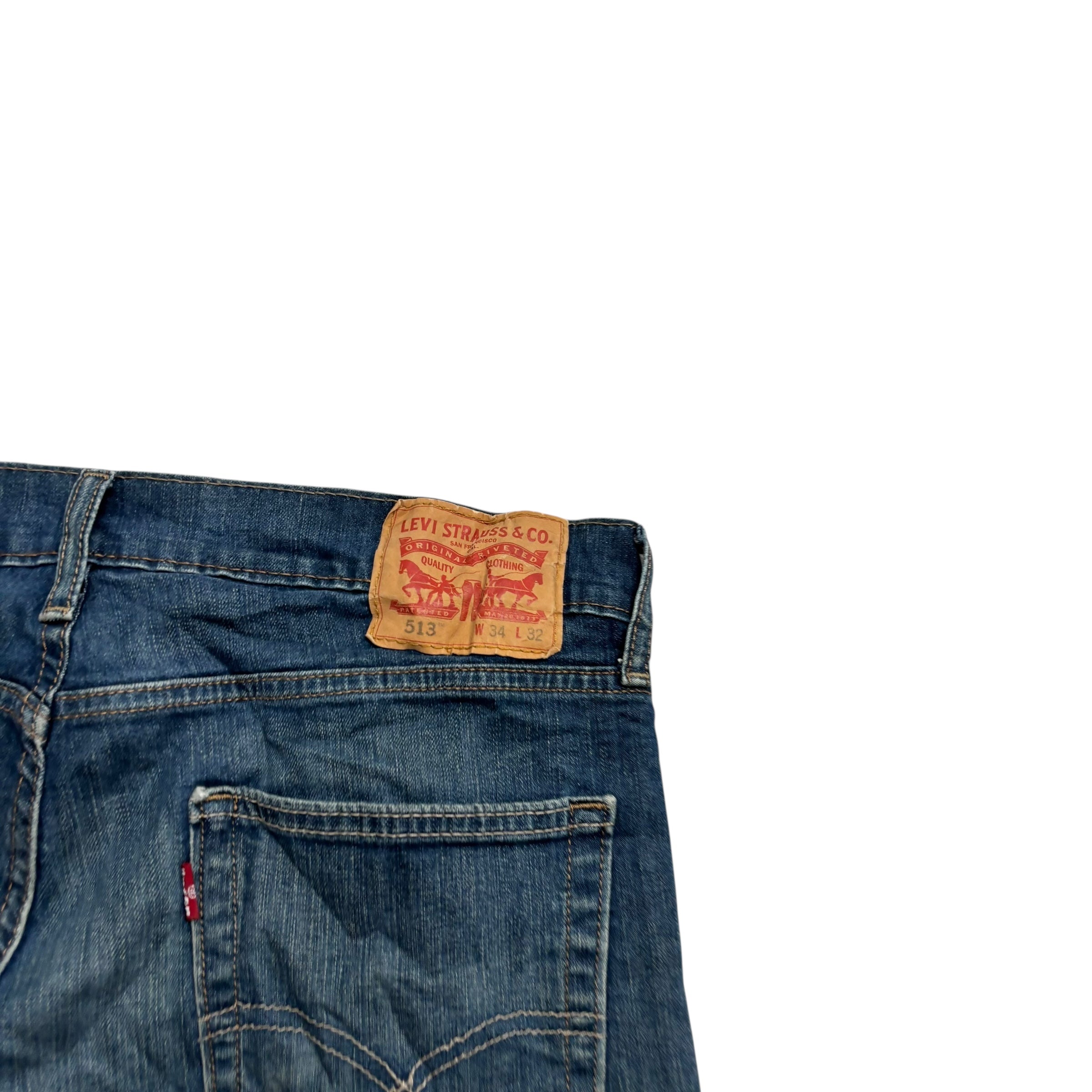 Levis 513 Jeans W34 L32 Mens Dark Blue Slim Straight Fit Stretch Denim (F)