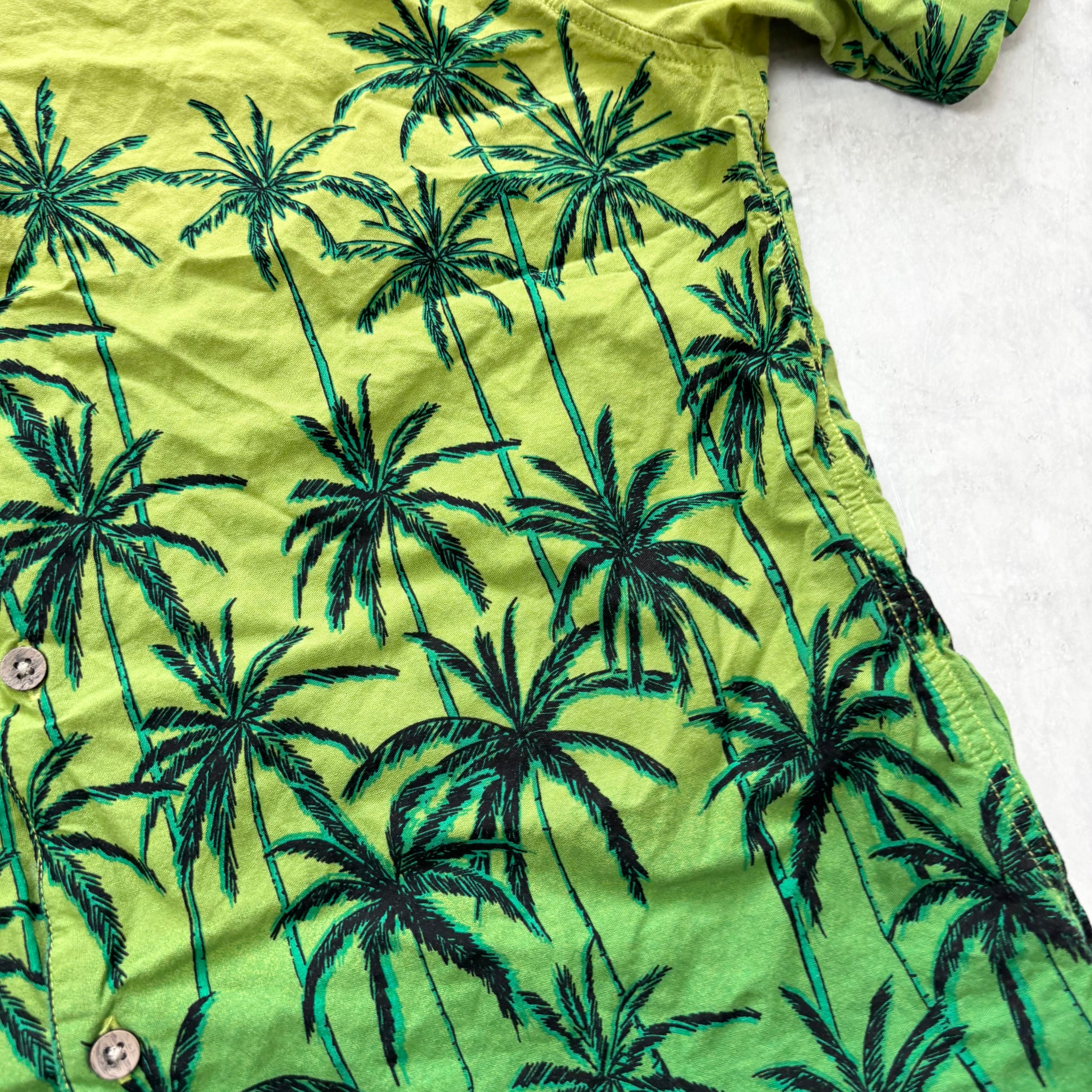 Vintage Hawaiian Shirt Mens Small Green Floral Aloha Short Sleeve Cotton (E)