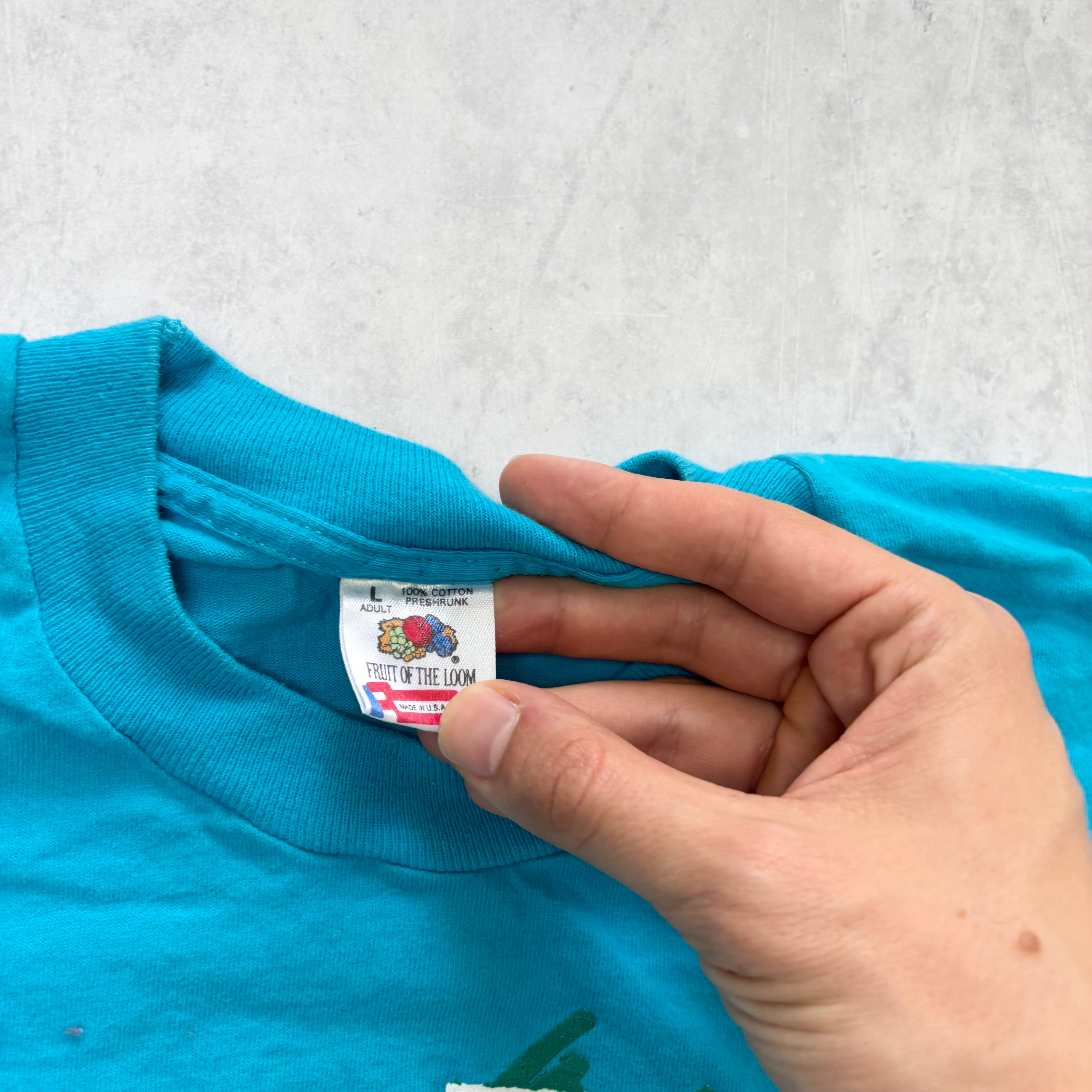 Vintage T Shirt Mens Large Blue Single Stitch Graphic Print 90s USA (E)