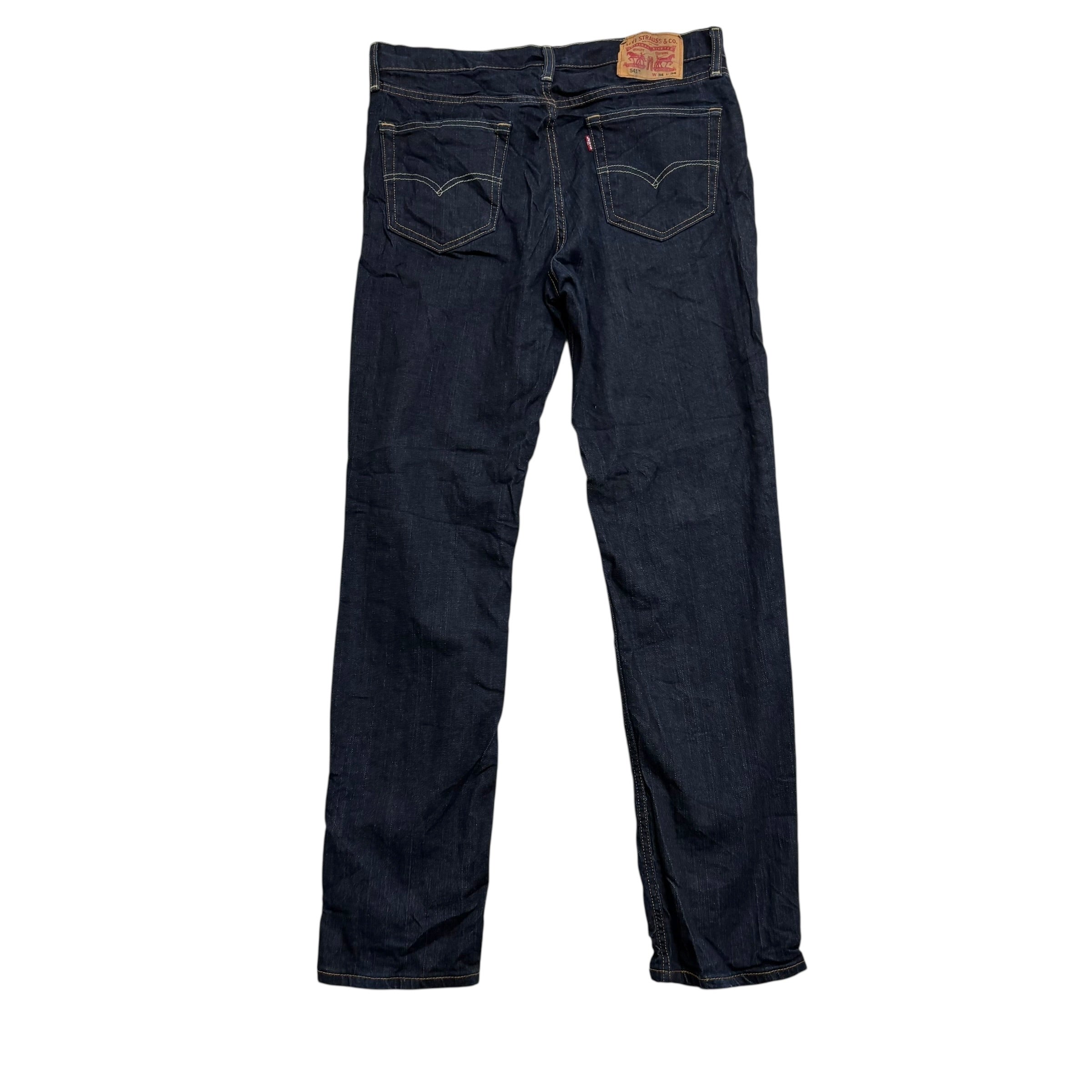 Levis 541 Jeans W34 L34 Mens Dark Blue Athletic Tapered Fit Stretch Denim (E)