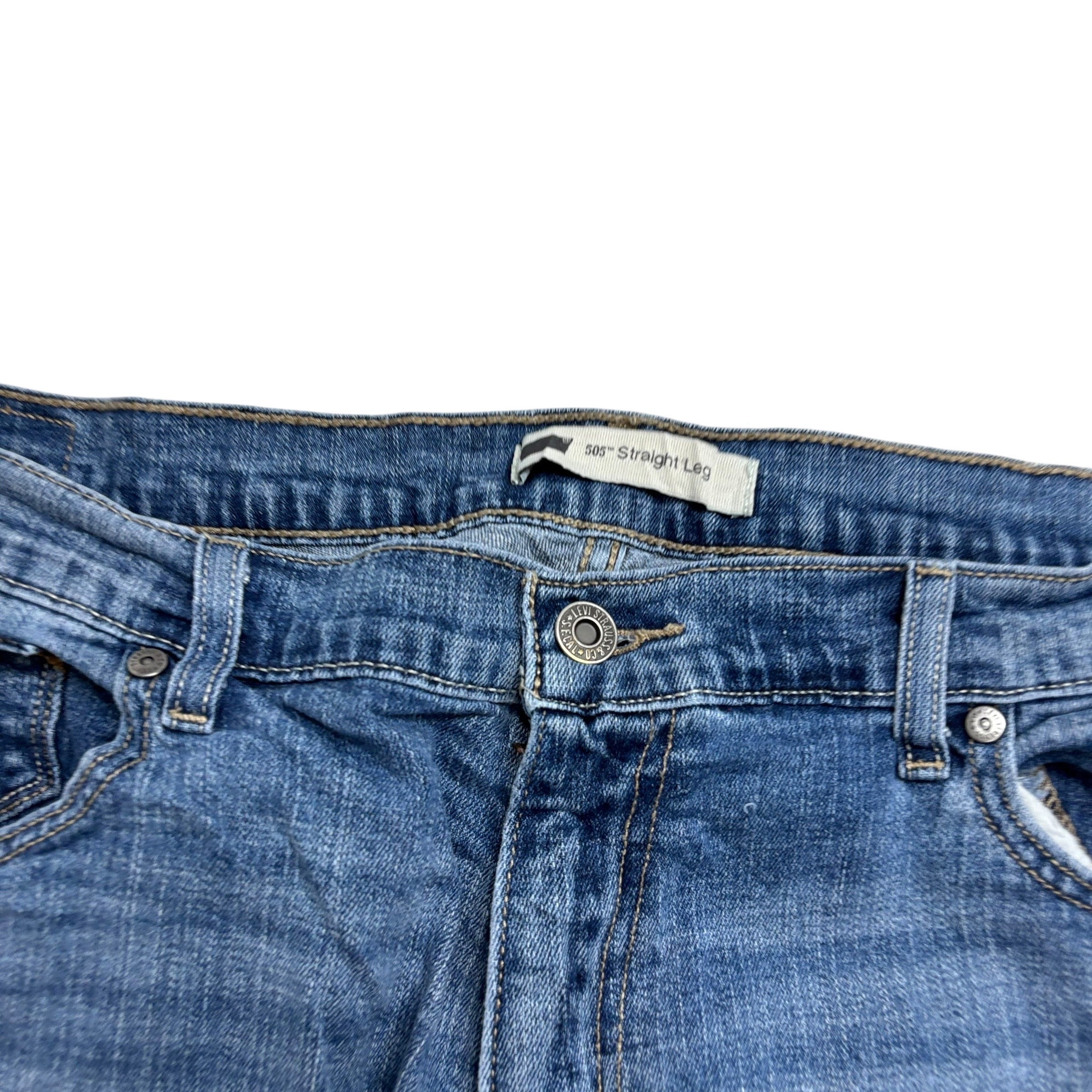 Levis 505 Jeans W36 L30 Womens Regular Straight Mid Blue Stretch Vintage (E)
