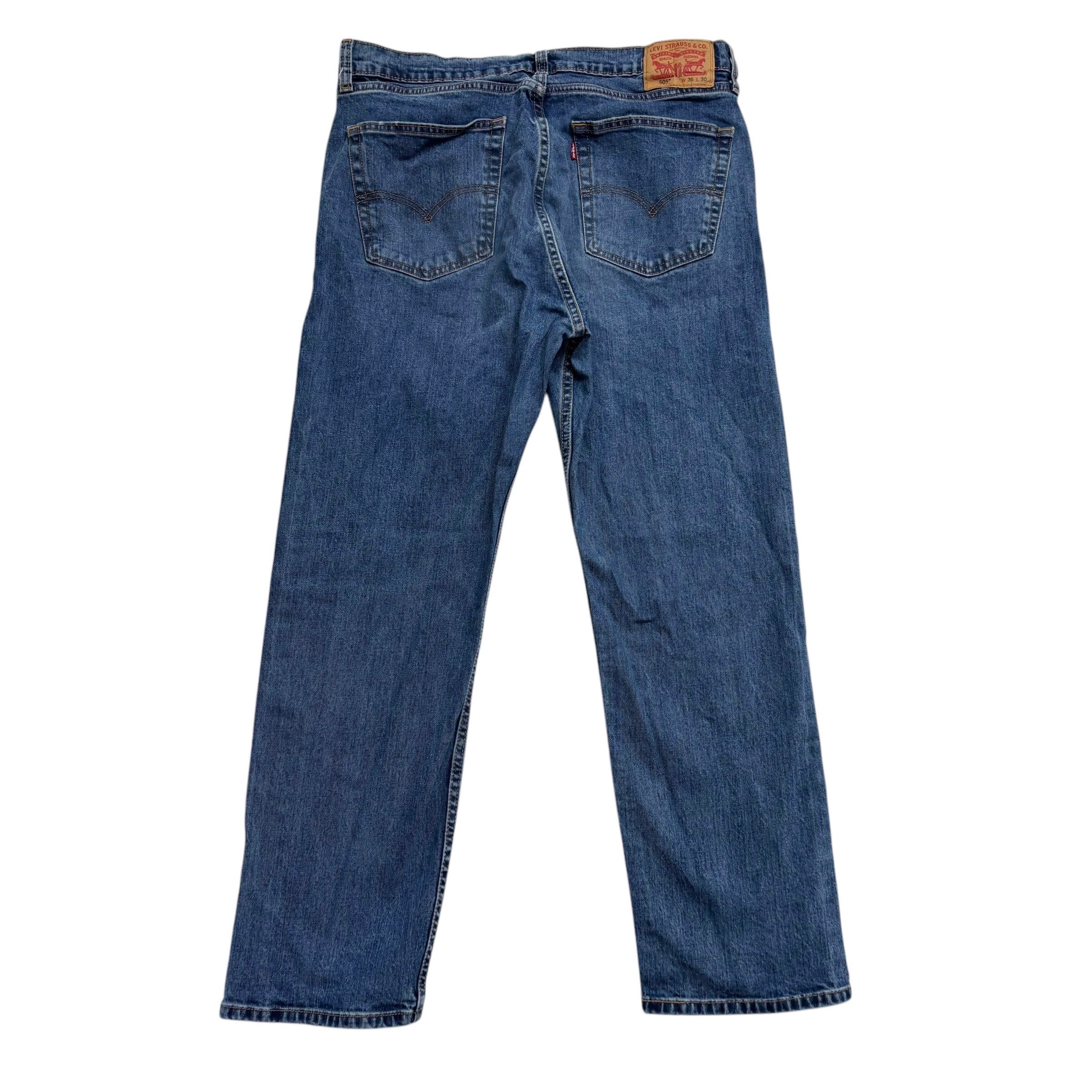 Levis 505 Jeans W36 L30 Mens Mid Blue Regular Straight Fit Stretch Denim (E)