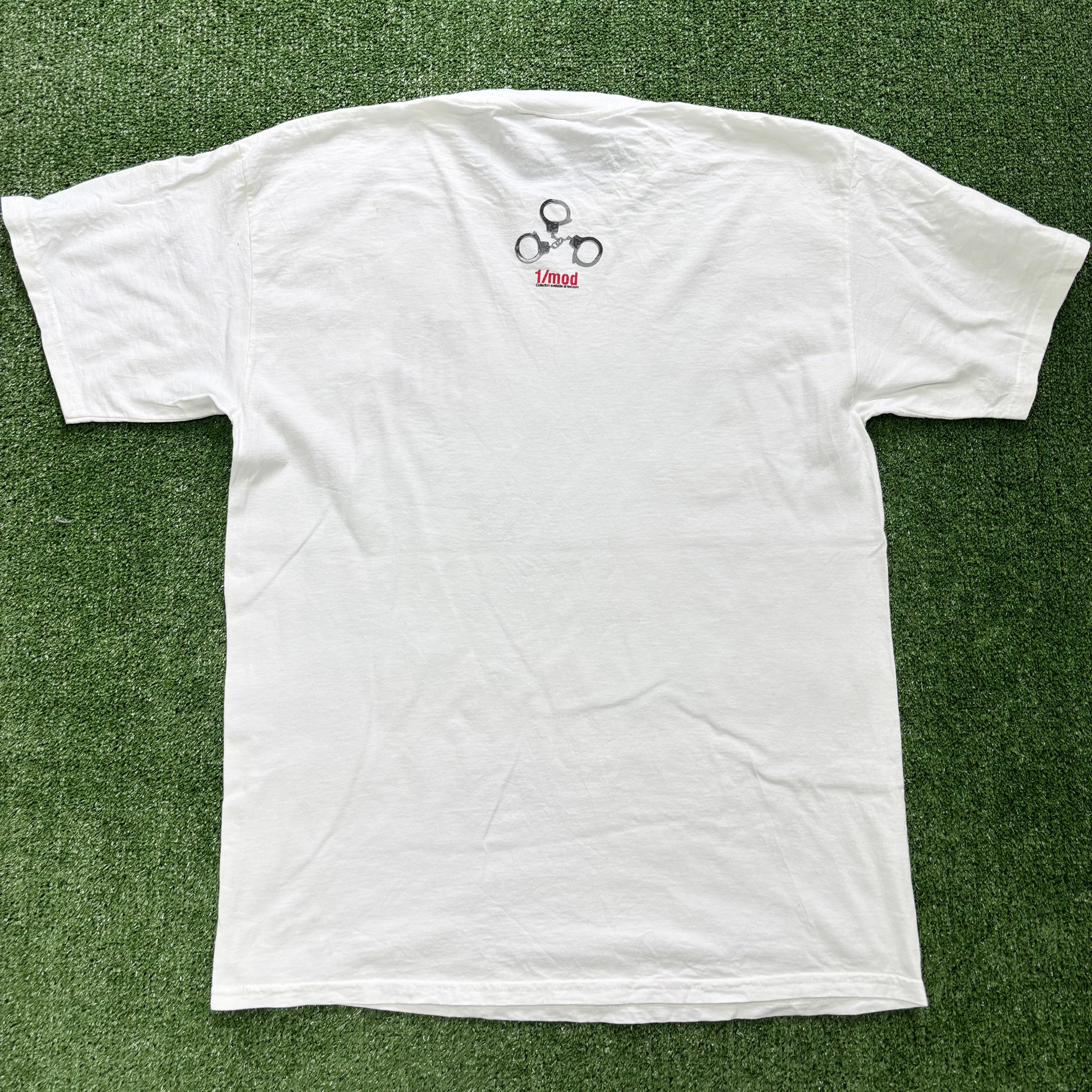 Vintage T Shirt Mens Large White Graphic Print 90s Film Movie Mob Squad