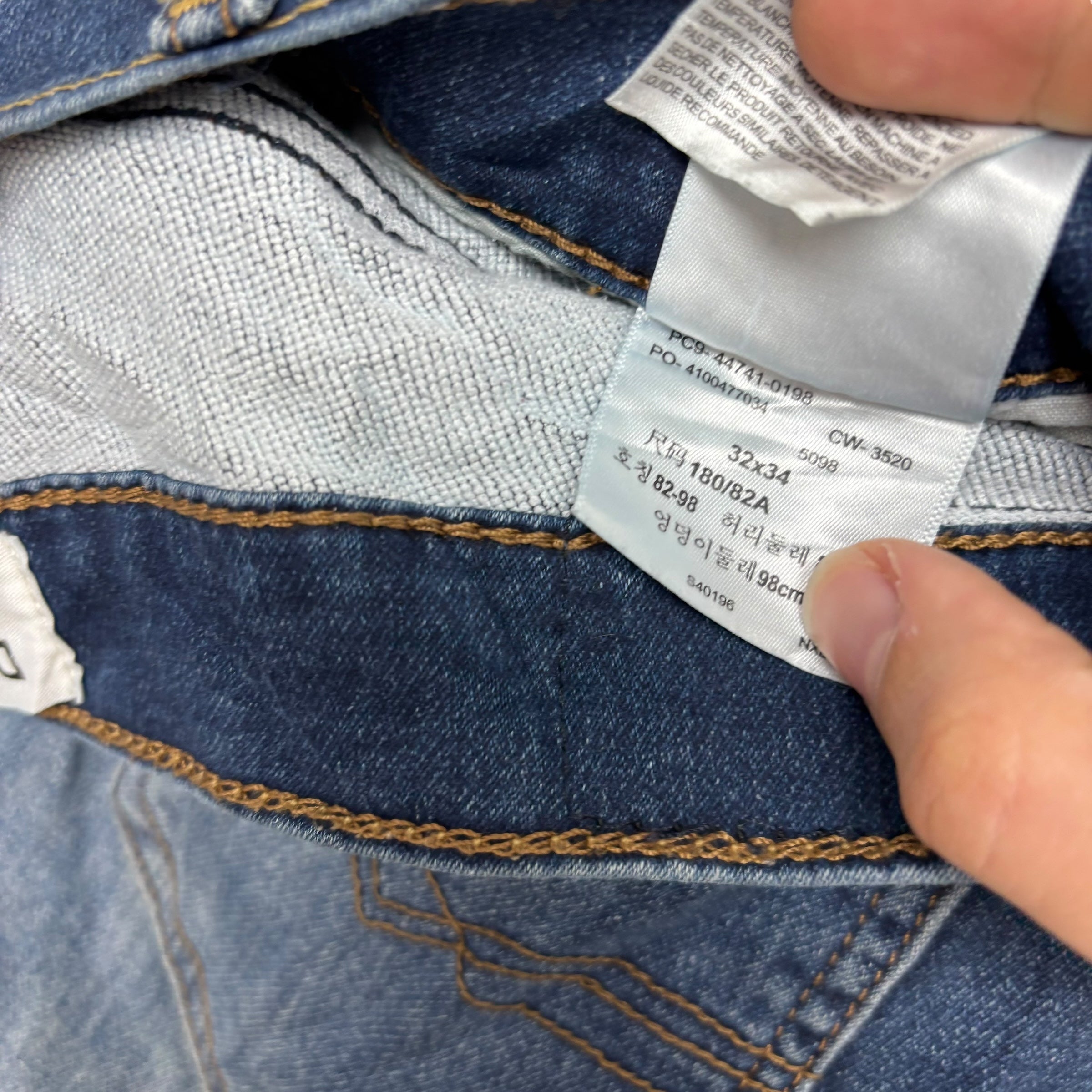 Levis Denizen Jeans W32 L34 Mens Dark Blue Slim Fit Stretch Denim (E)