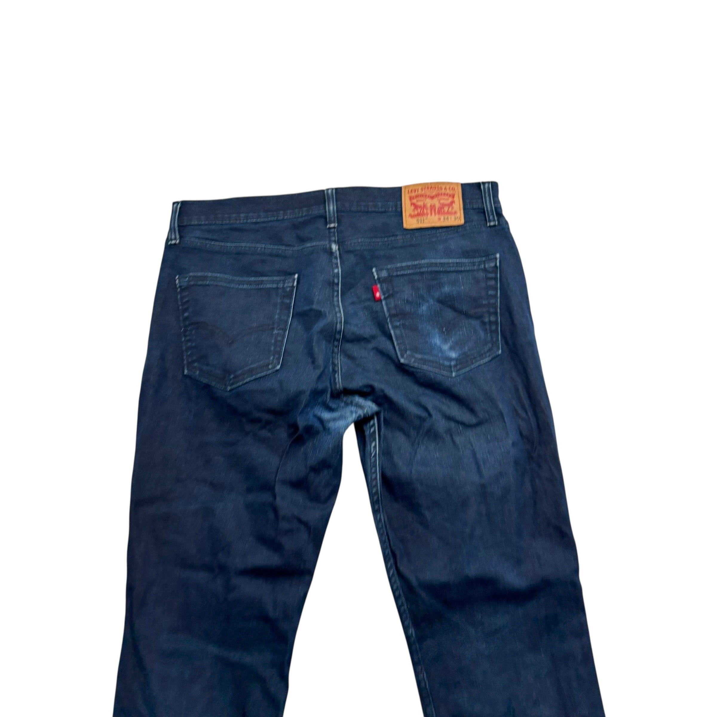 Levis 511 Jeans W34 L30 Mens Navy Blue Slim Fit Stretch Waxed Denim (F)