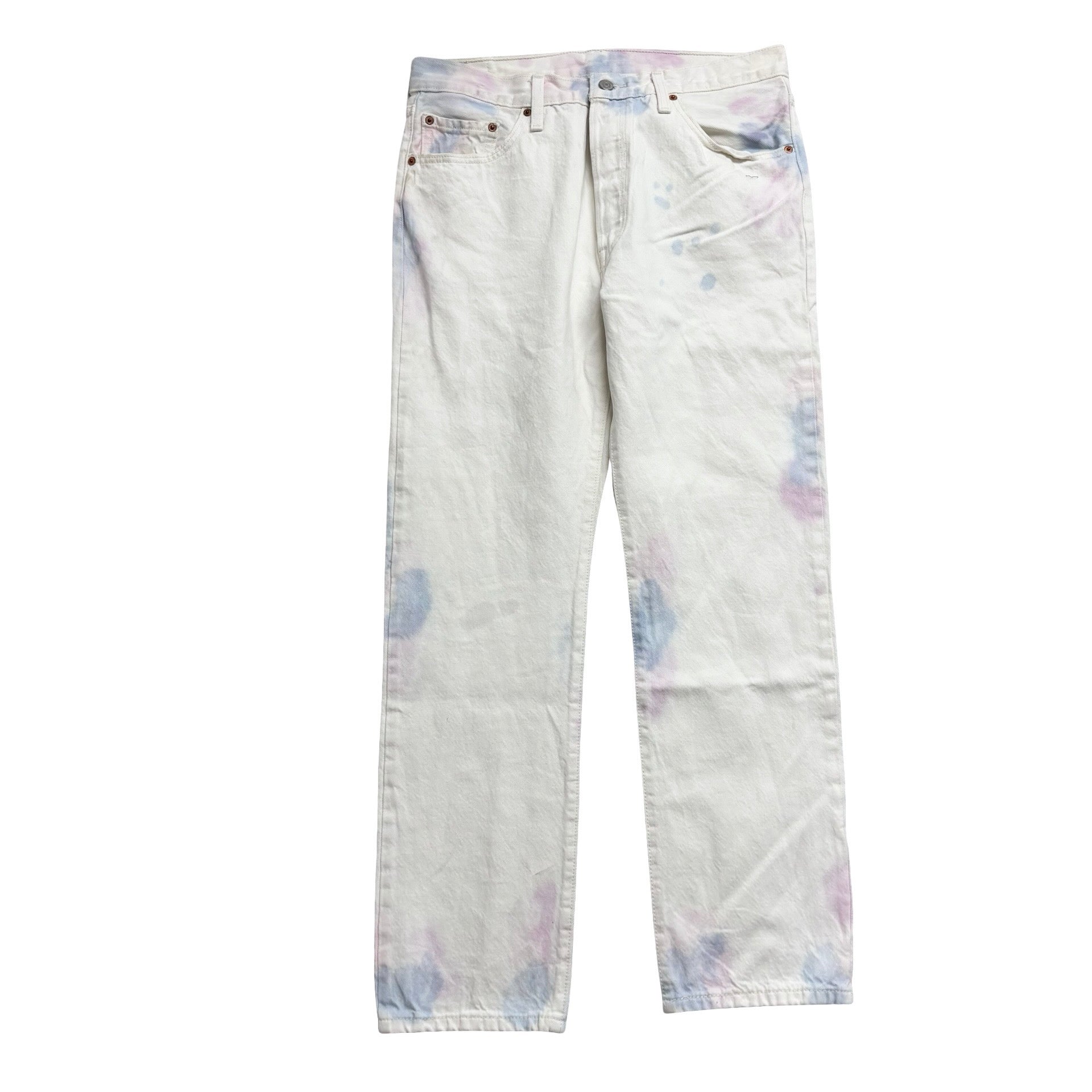 Levis 501 Jeans W32 L30 Mens White Regular Straight Fit Tie Die Denim (F)