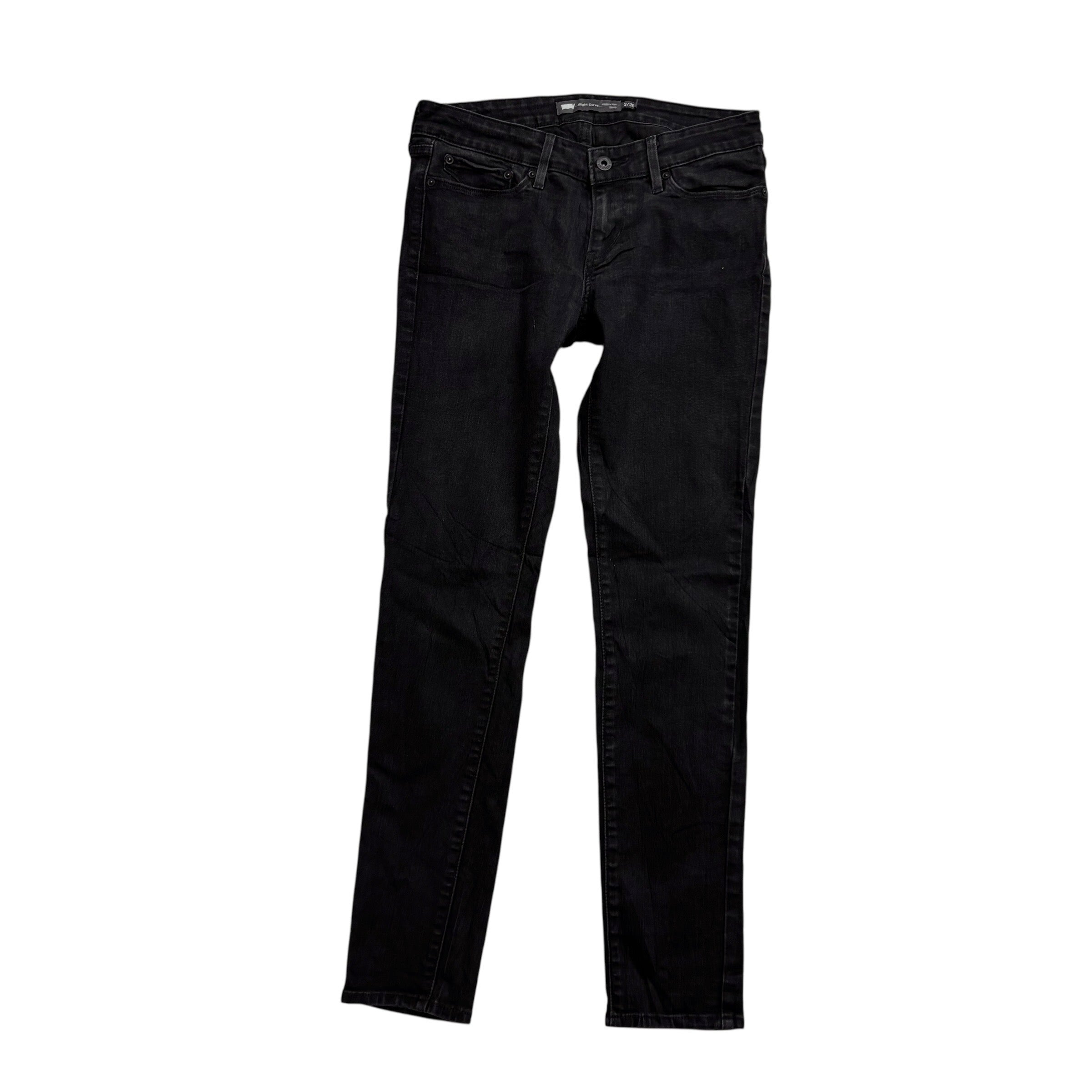 Levis Jeans W26 L29 Womens Low Rise Skinny Black Stretch Denim (E)