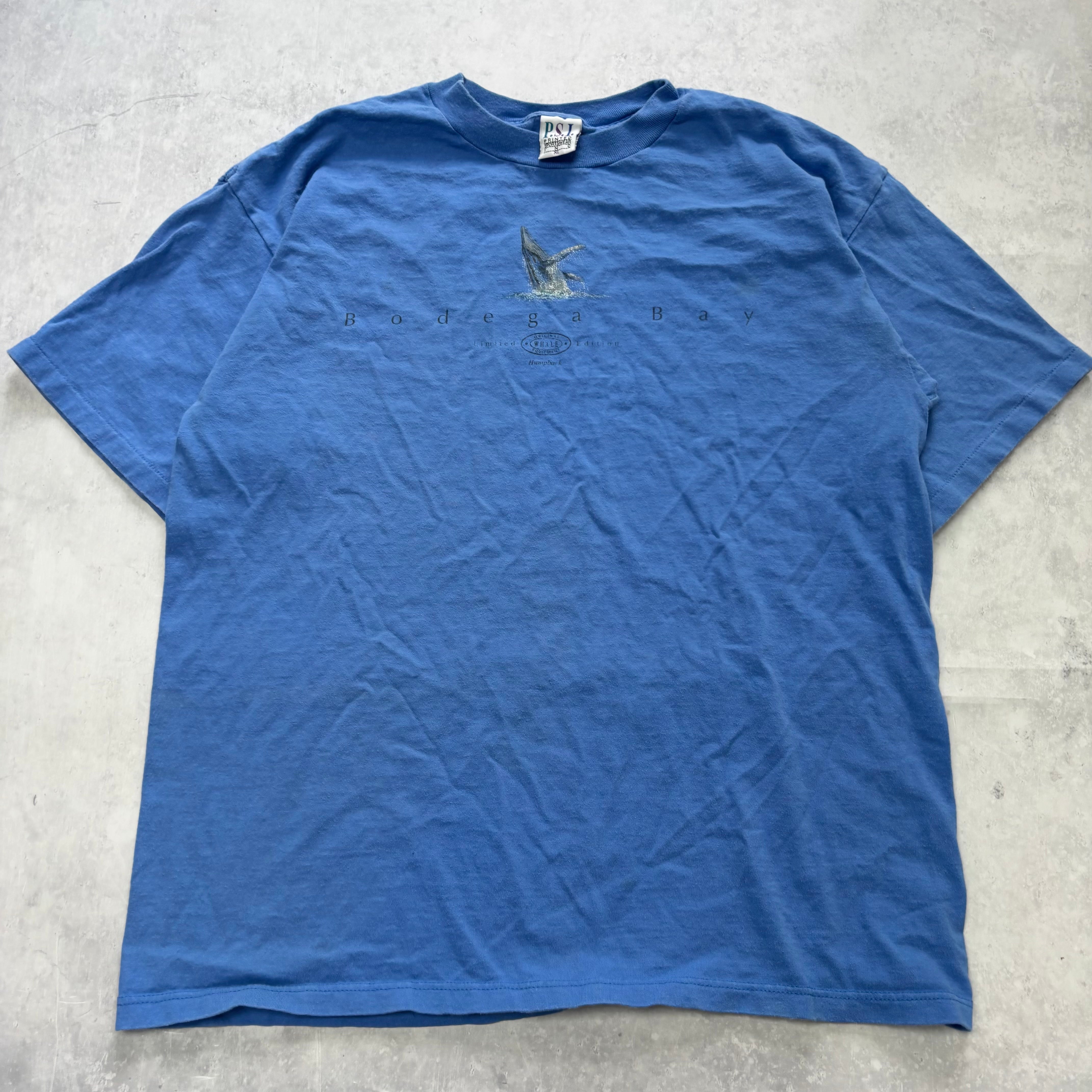 Vintage T Shirt Mens XL Blue Single Stitch Graphic Print 90s USA Whales
