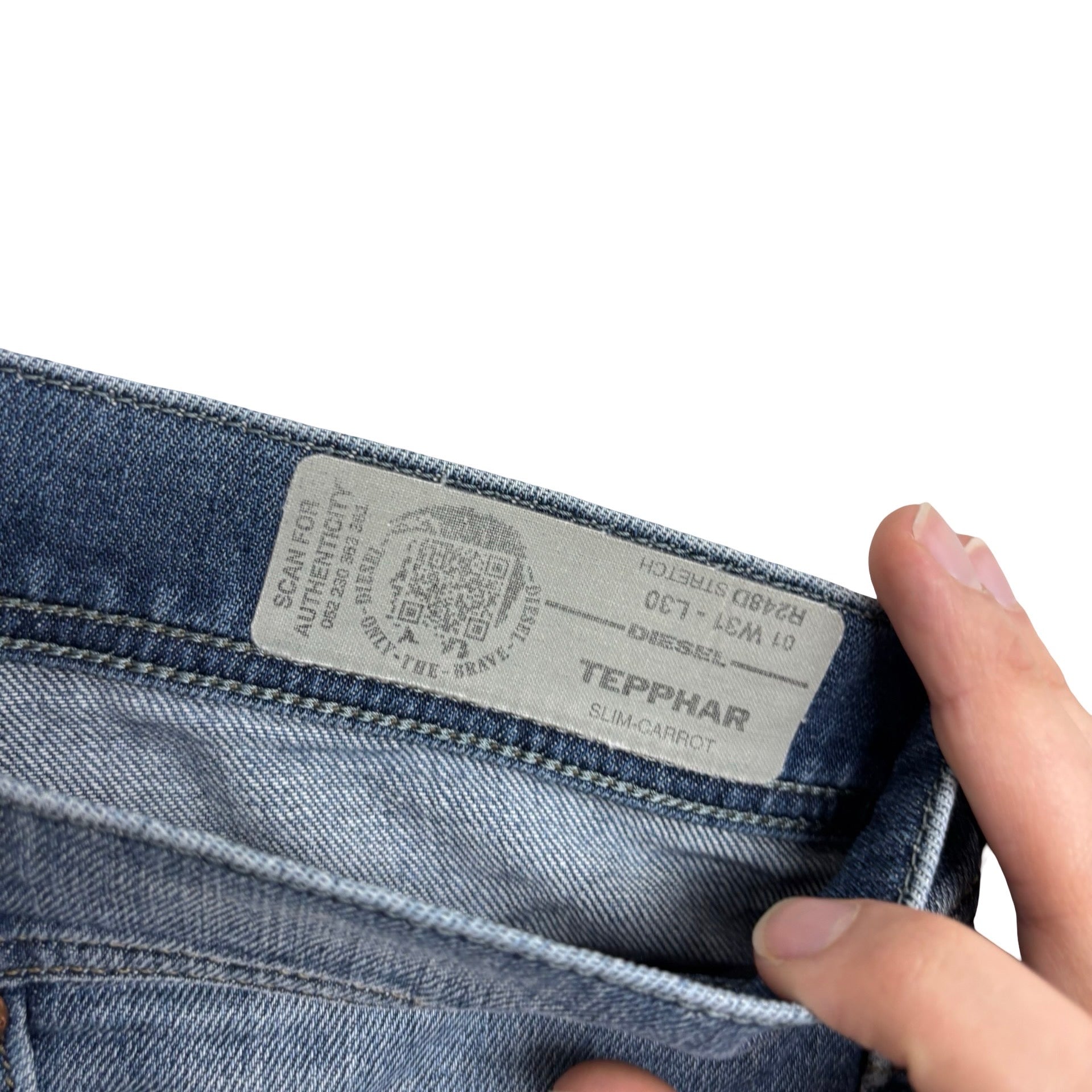 Diesel Tepphar Jeans W32 L30 Mens Mid Blue Slim Carrot Fit Stretch Denim