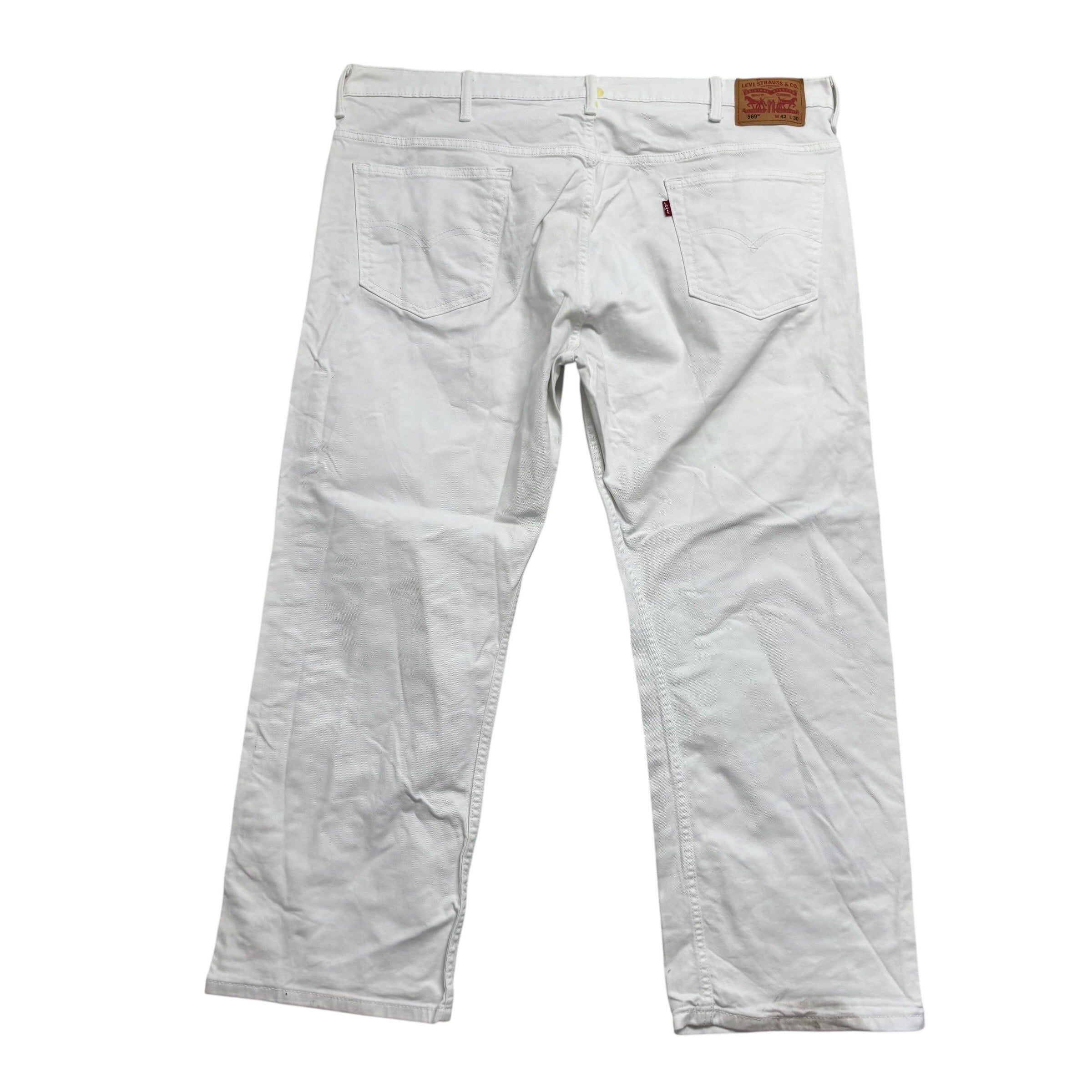 Levis 569 Jeans W44 L29 Mens White Baggy Relaxed Straight Fit Stretch Denim (F)