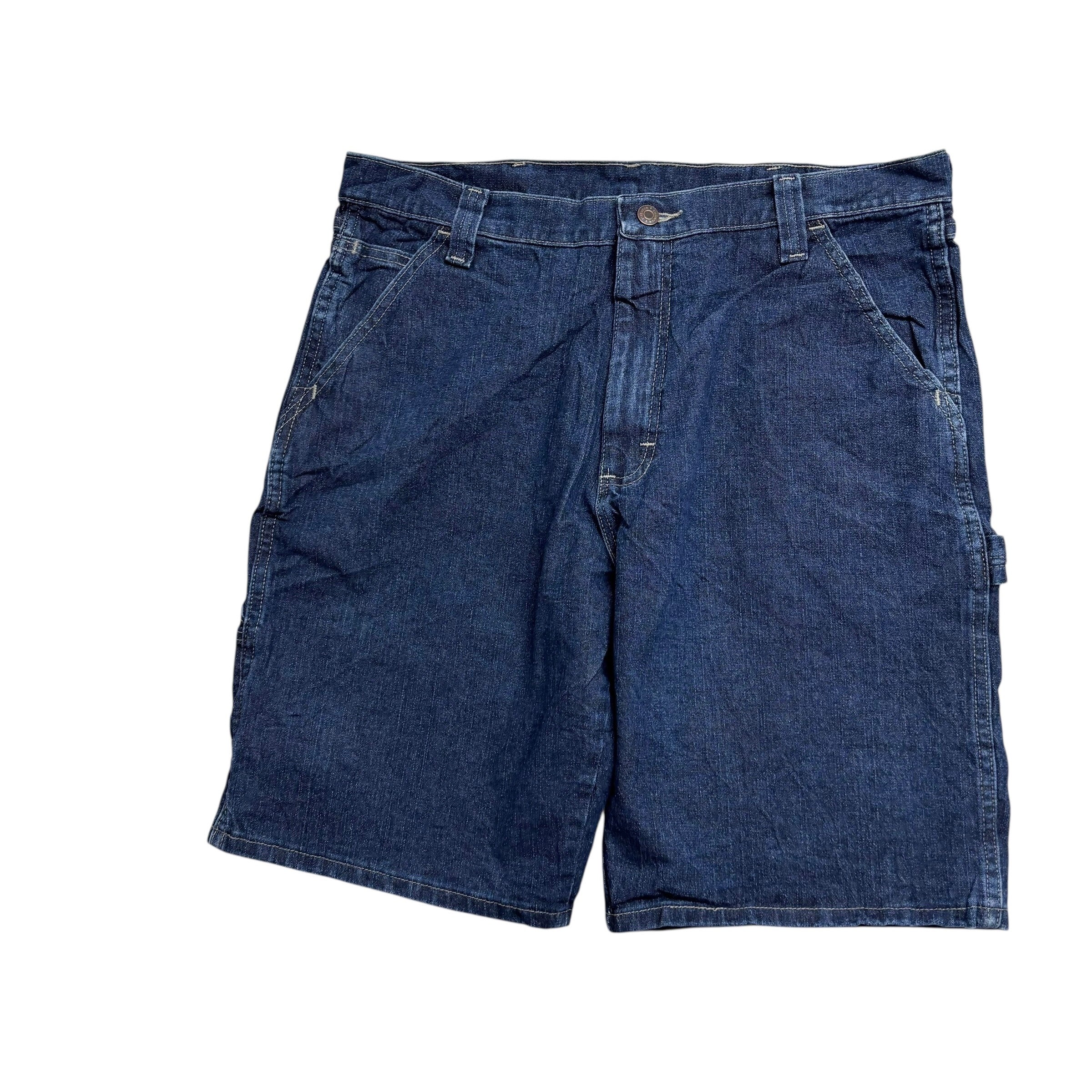 Wrangler Baggy Jorts W34 Mens Dark Blue Carpenter Denim Shorts Relax Stretch (E)