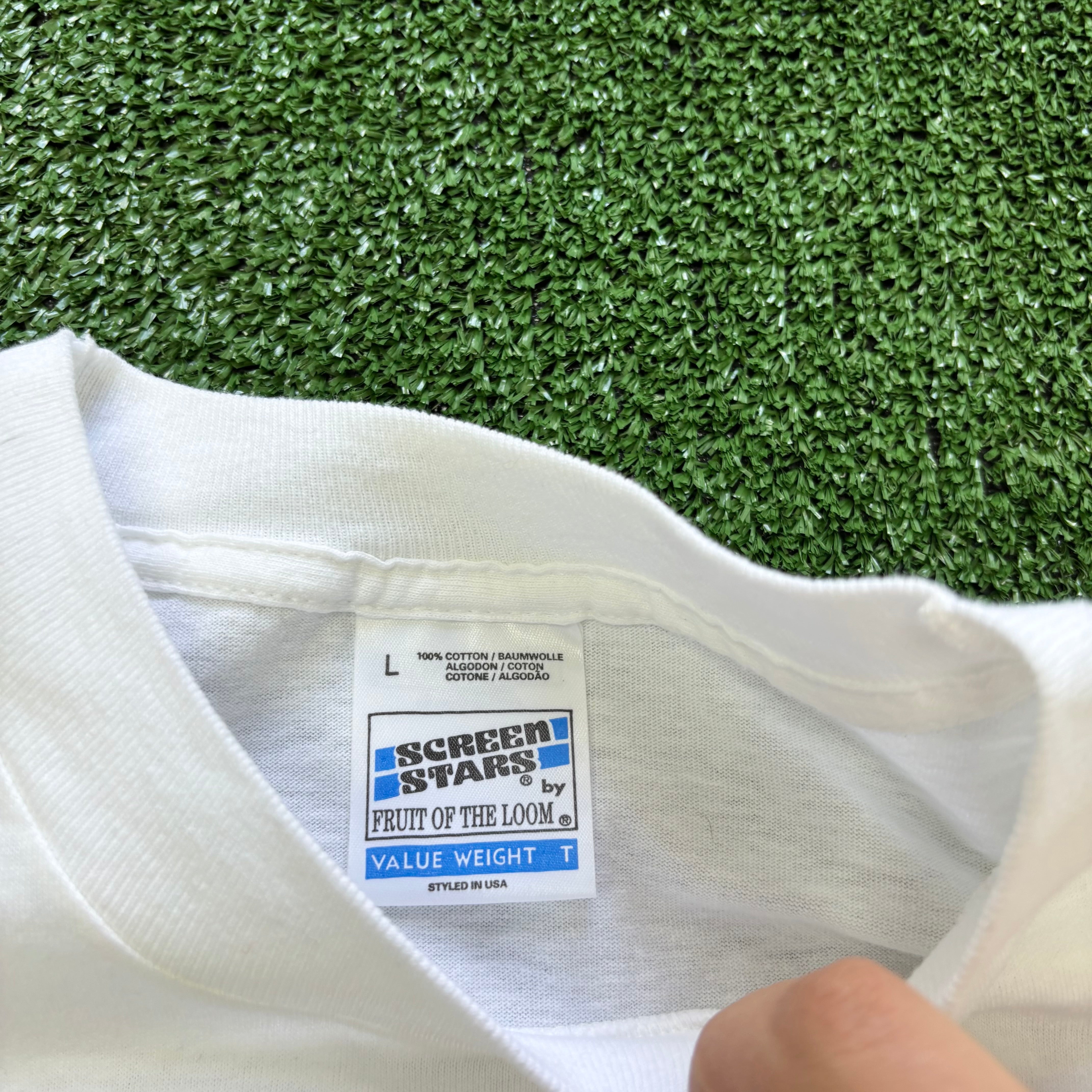 Vintage T Shirt Mens Large White Single Stitch Graphic Print 90s USA (E)