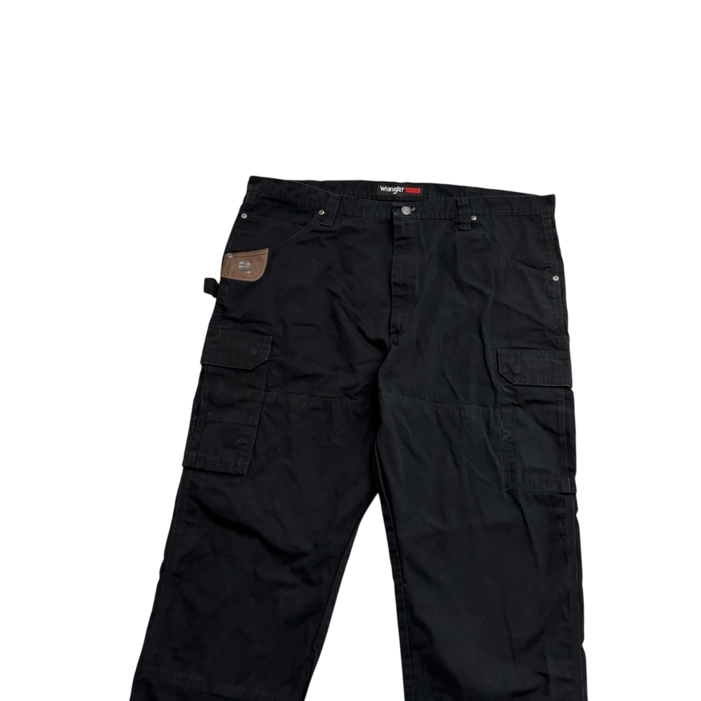 Wrangler Carpenter Pants W42 L30 Mens Black Relaxed Straight Cargo Trousers (E)