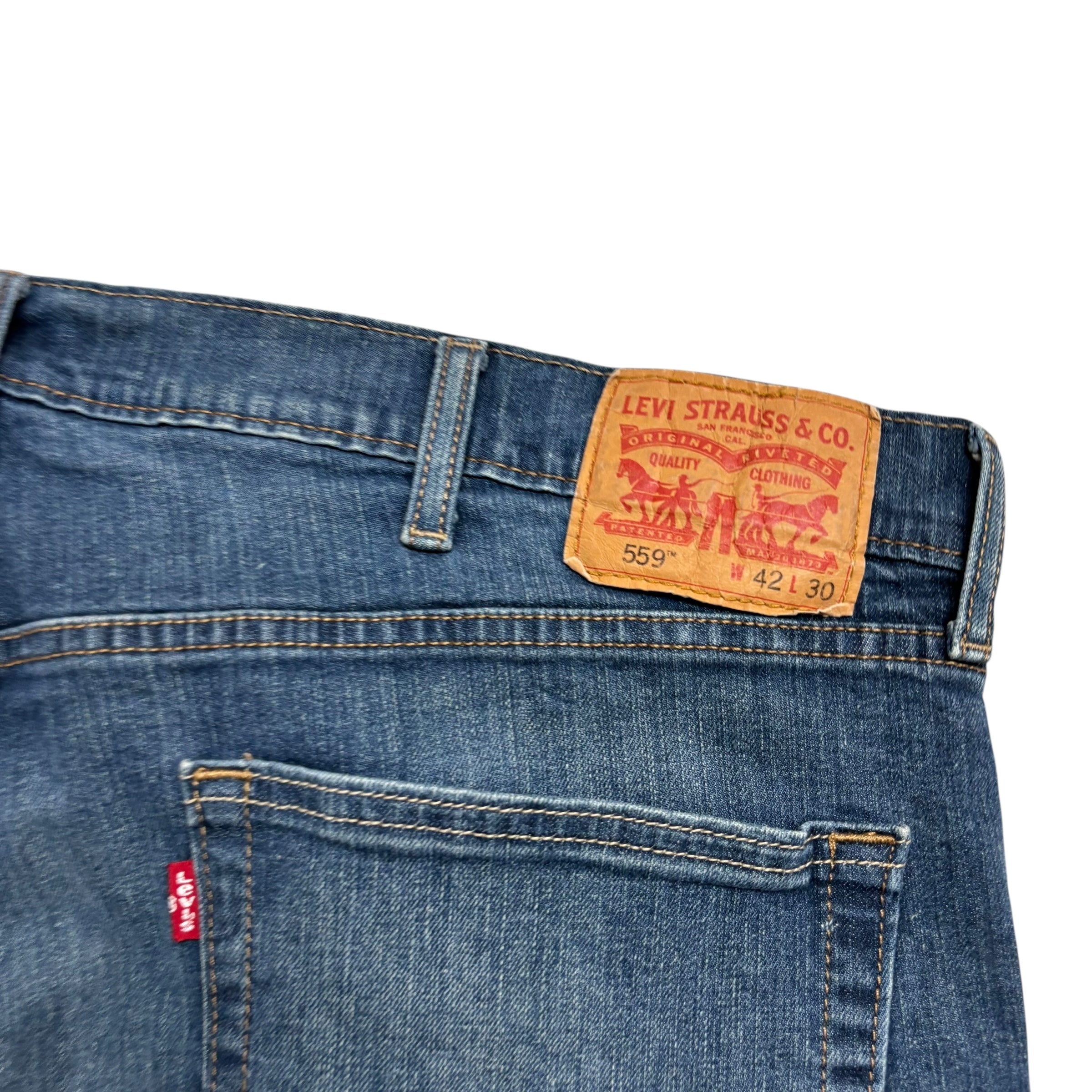Levis 559 Jeans W42 L30 Mens Dark Blue Relaxed Straight Fit Stretch Denim (E)