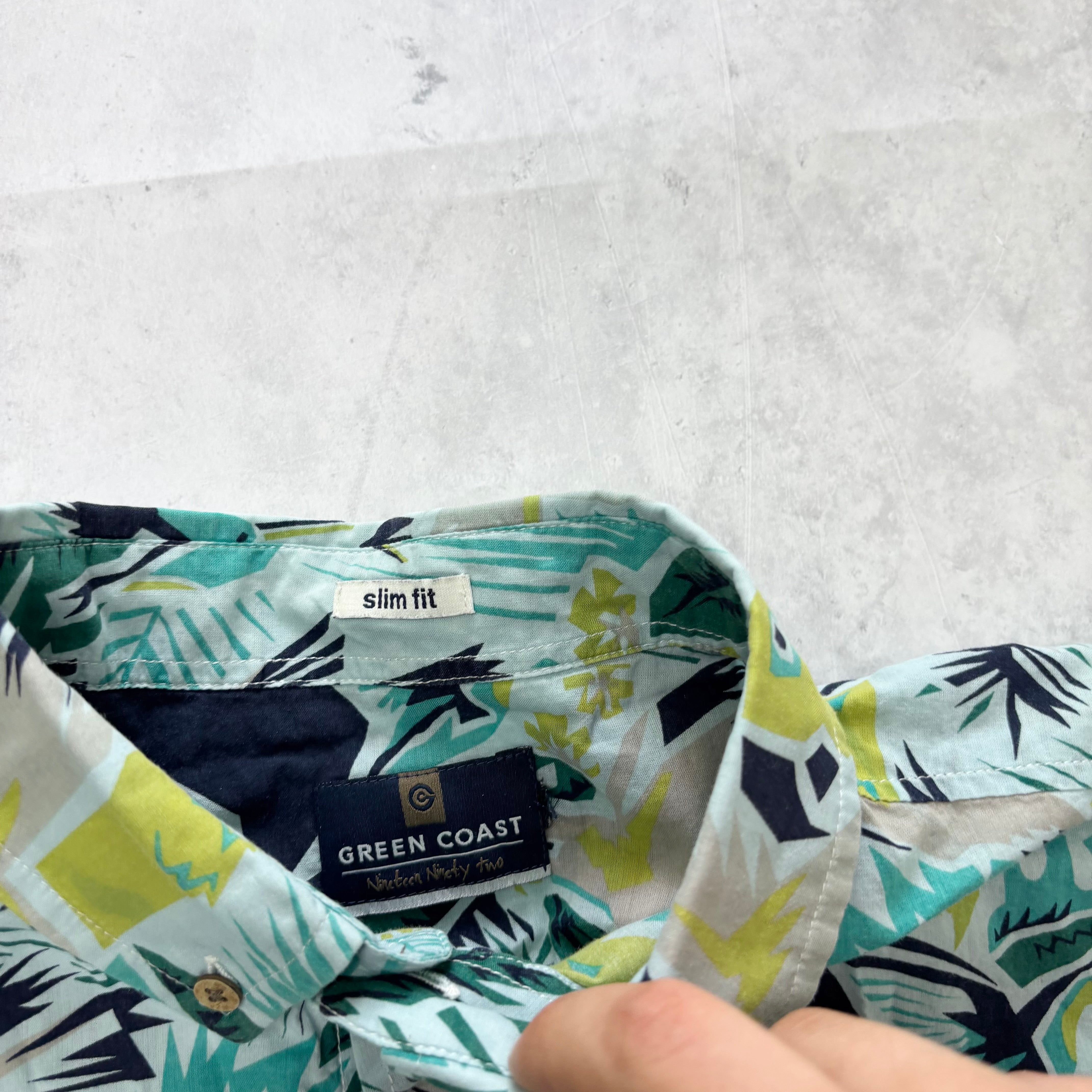 Hawaiian Shirt Mens Large Blue Aloha Floral Short Sleeve Cotton Slim Fit (E)