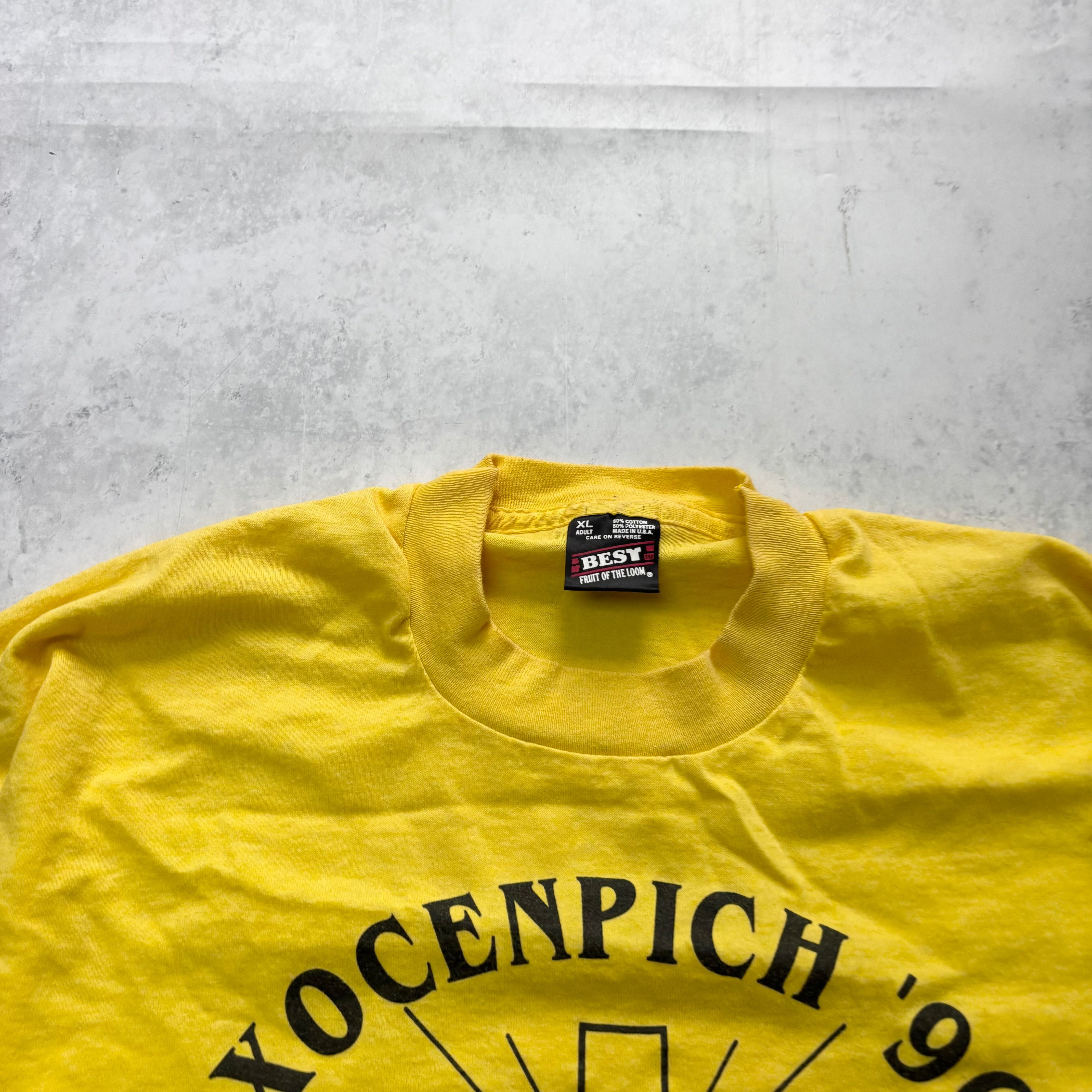 Vintage T Shirt Mens XL Yellow Single Stitch Graphic Print 90s USA Religious (E)