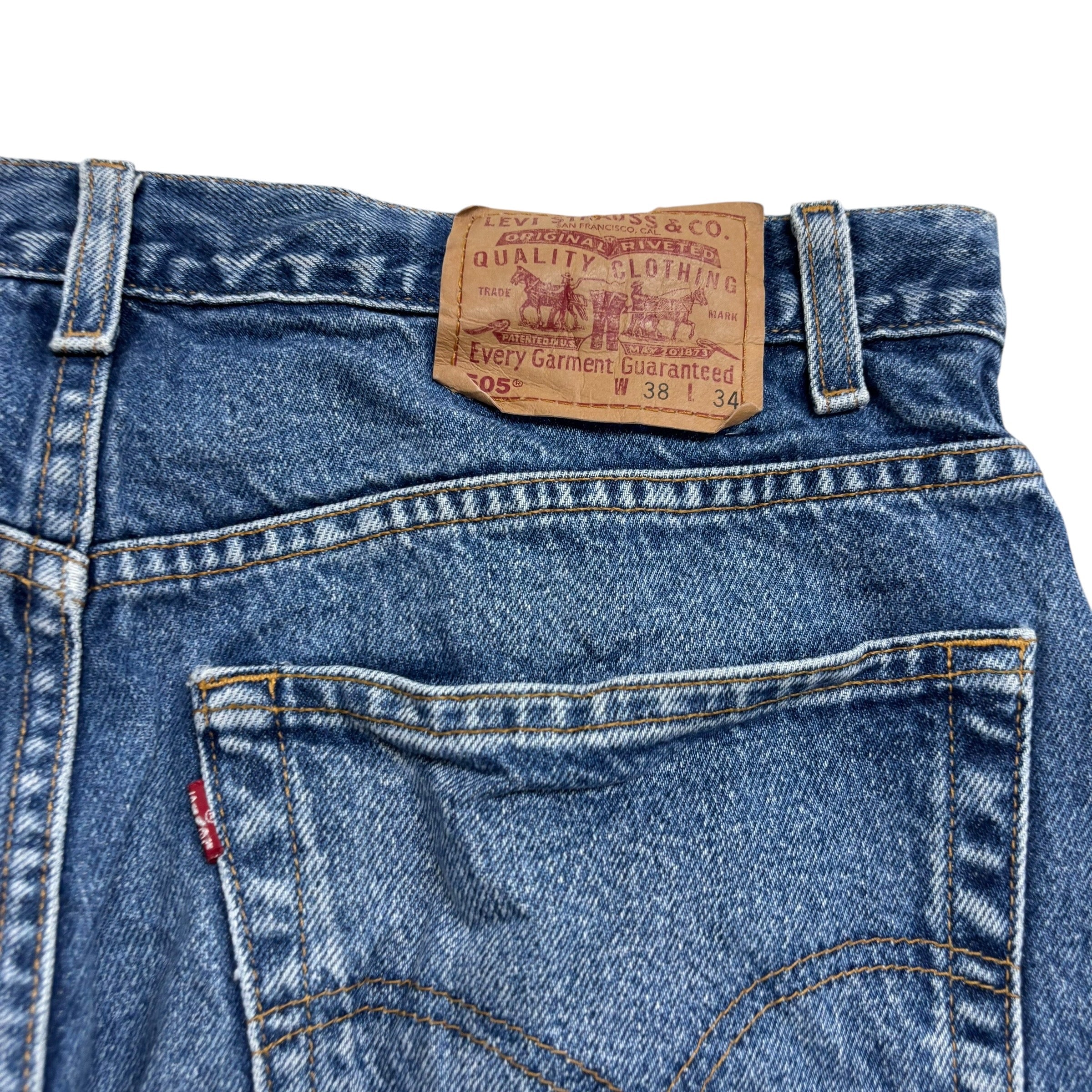 Levis 505 Jeans W36 L33 Mens Mid Blue Regular Straight Fit Vintage Denim (E)