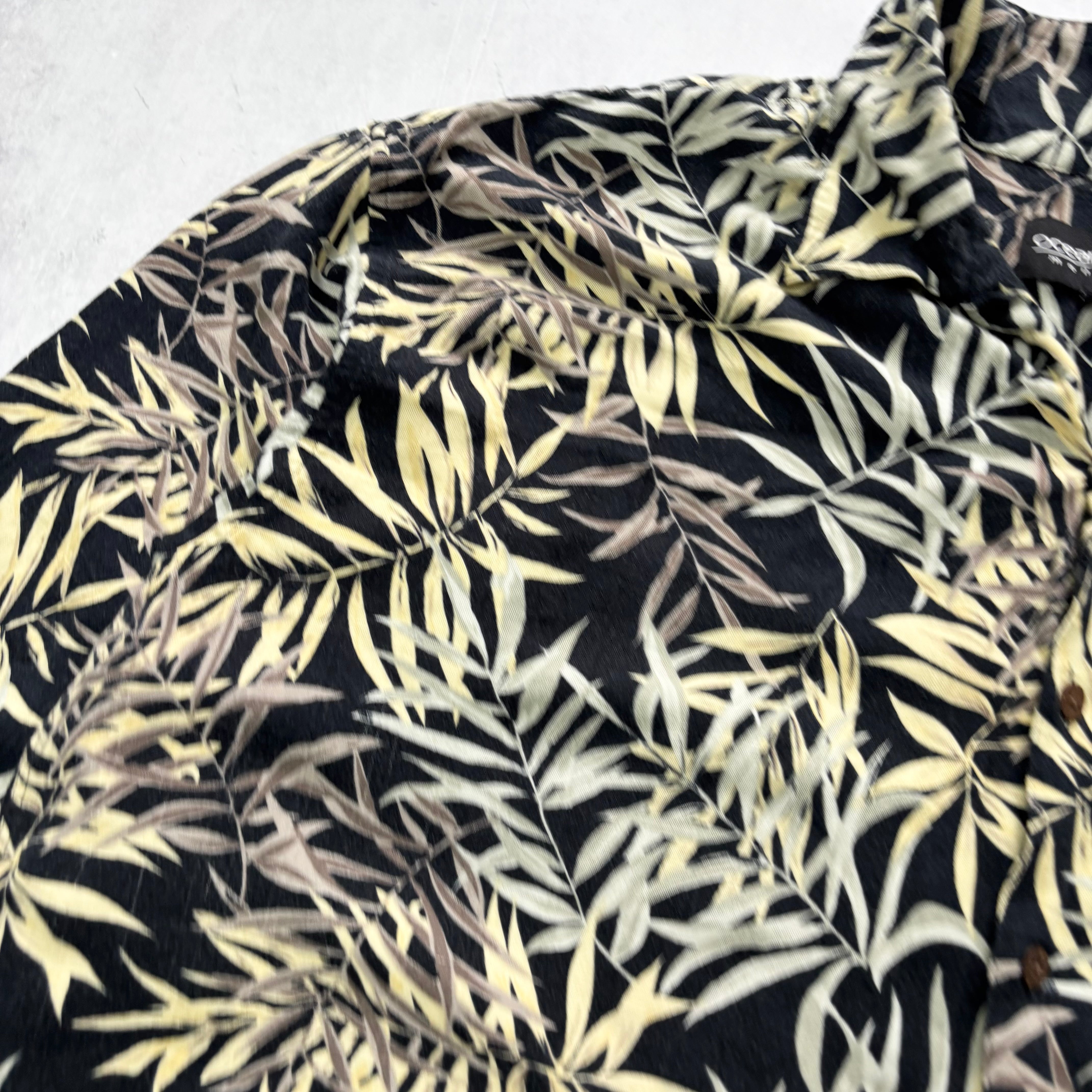 Vintage Hawaiian Shirt Mens XXL Tall Black Floral Aloha Short Sleeve Rayon (E)