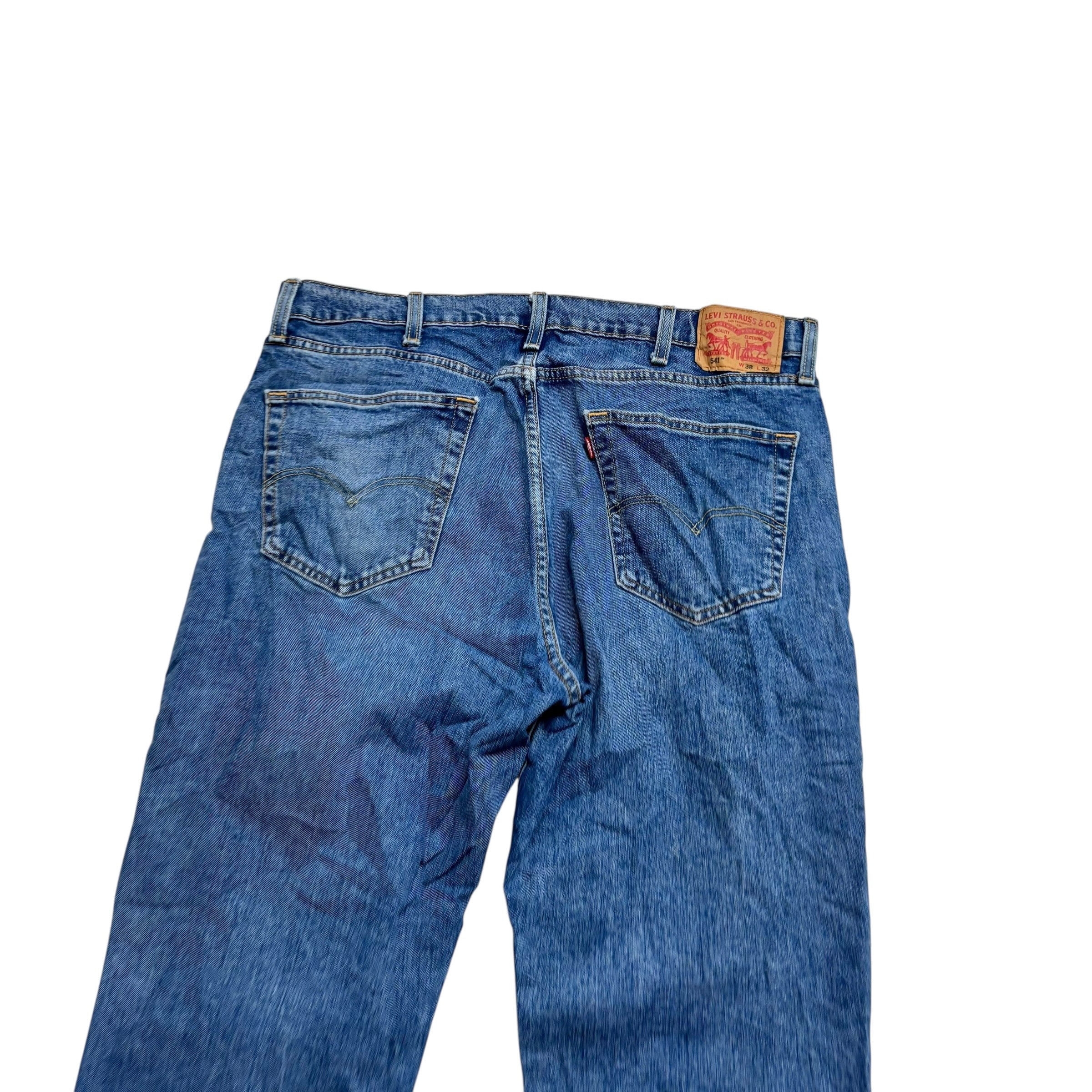 Levis 541 Jeans W38 L32 Mens Mid Blue Athletic Tapered Fit Stretch Denim