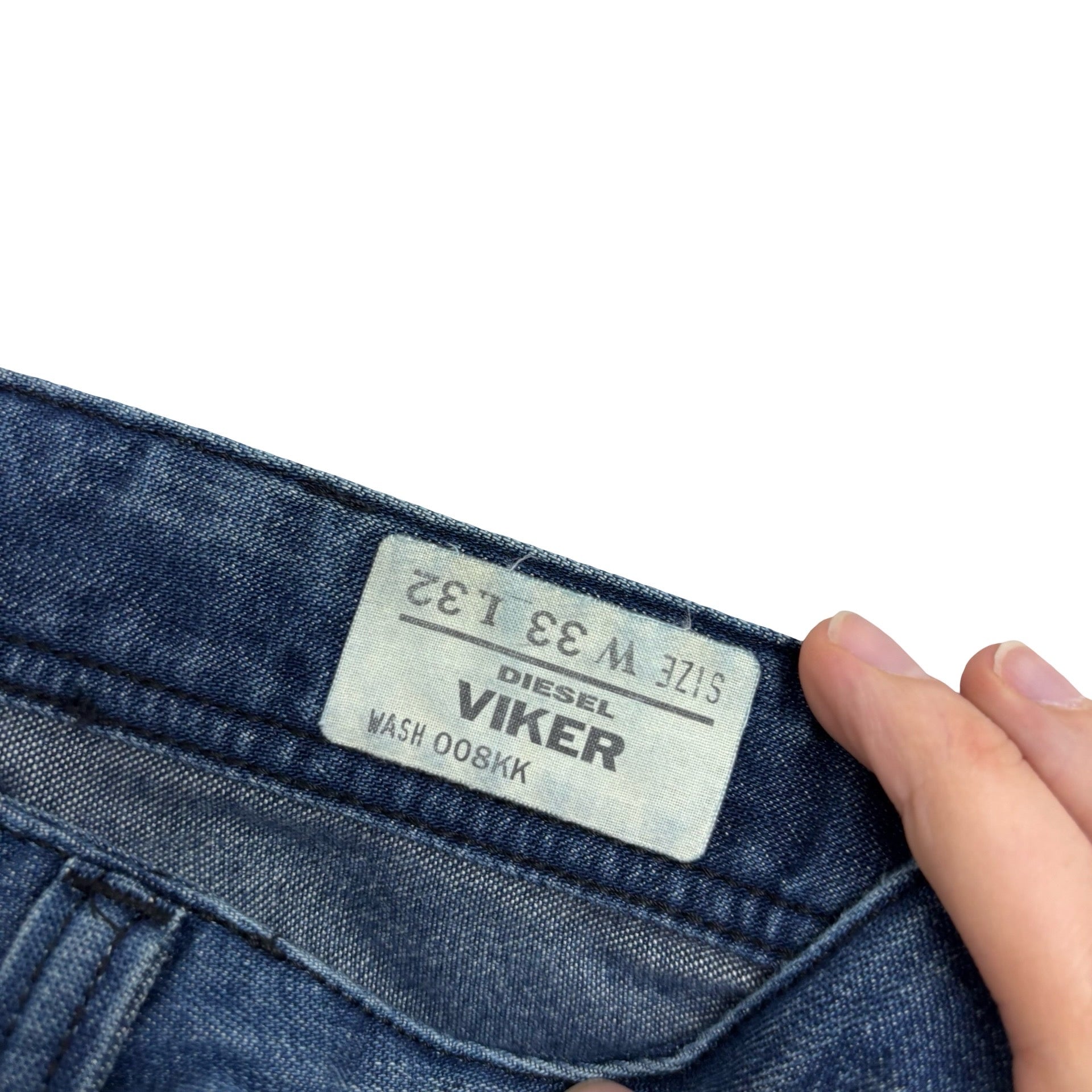 Diesel Viker Jeans W33 L32 Mens Navy Blue Regular Straight Fit Distressed (E)