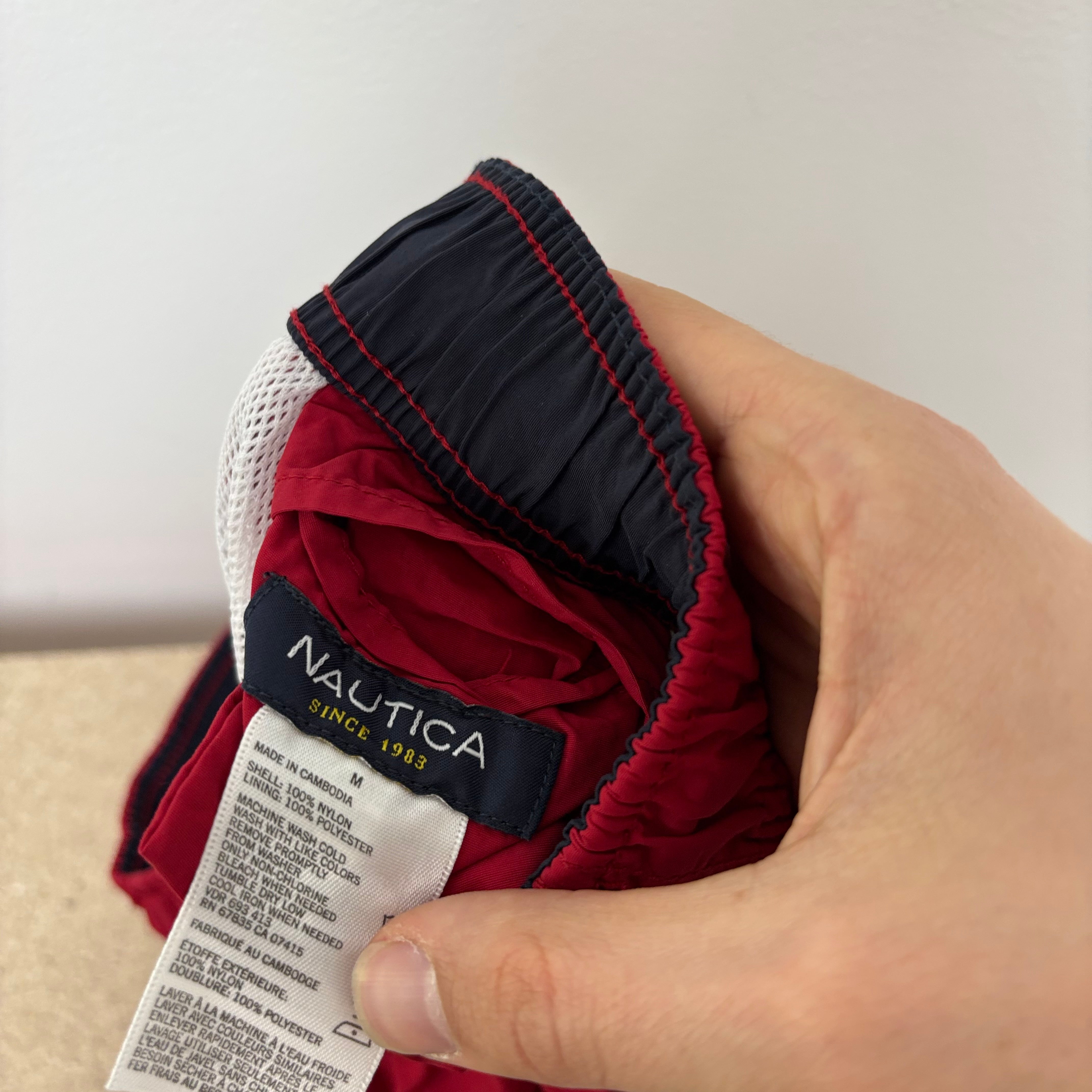 Nautica Swimming Shorts Mens Medium Red Surf Beach Swim Pockets (E)