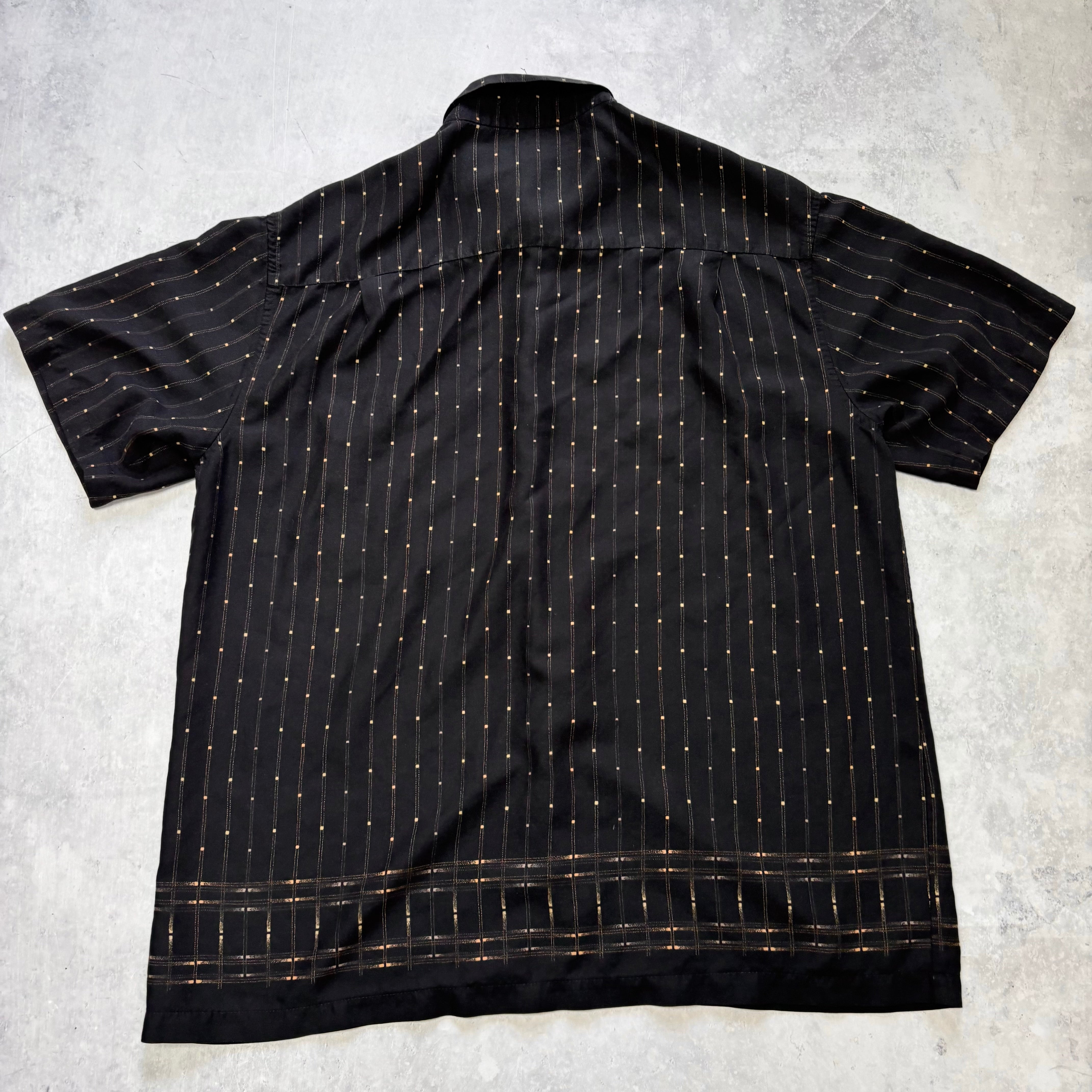 J. Ferrar Shirt Mens Large Black Patterned Striped Short Sleeve Rayon (E)