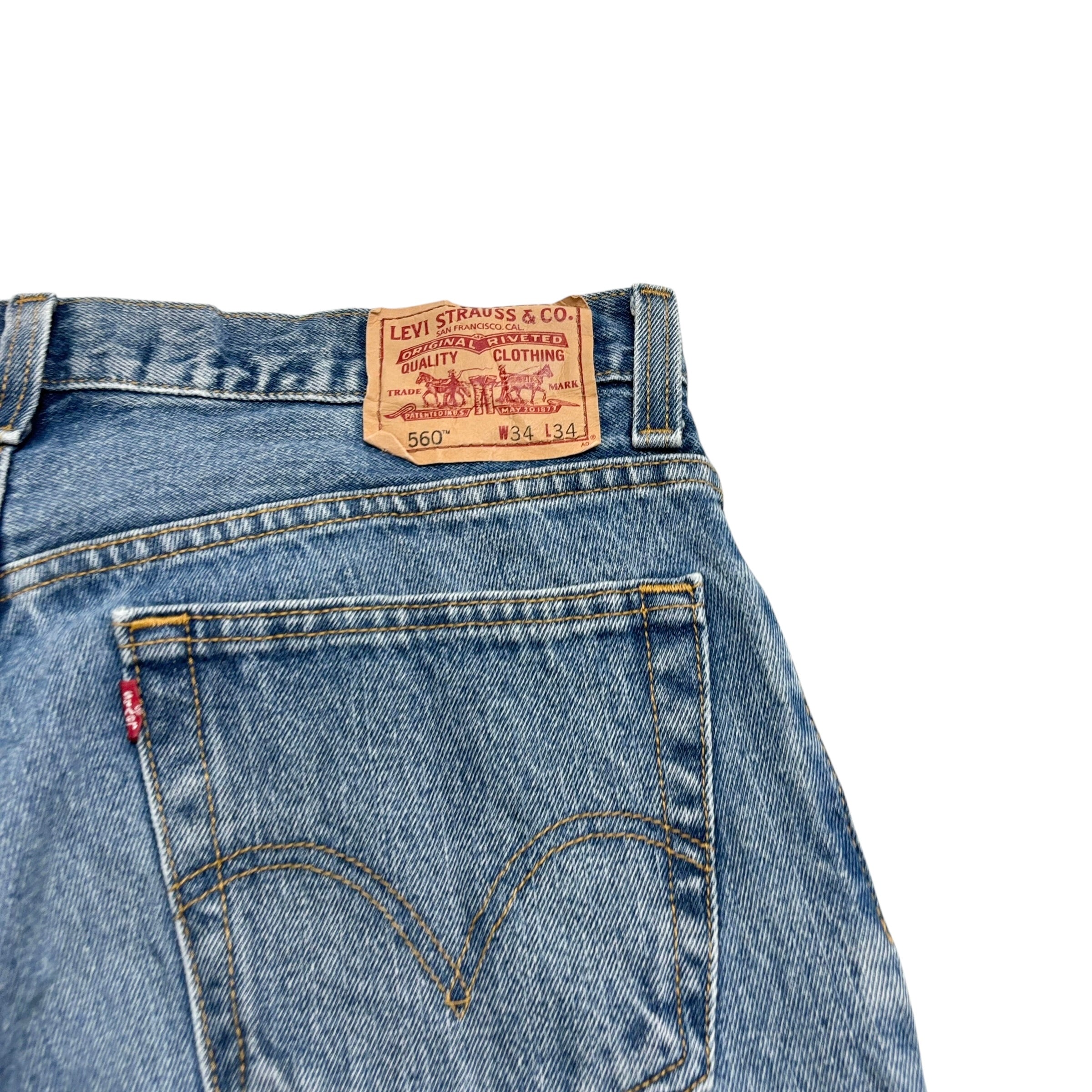 Levis 560 Jeans W34 L34 Mens Mid Blue Baggy Relaxed Comfort Fit Vintage Denim