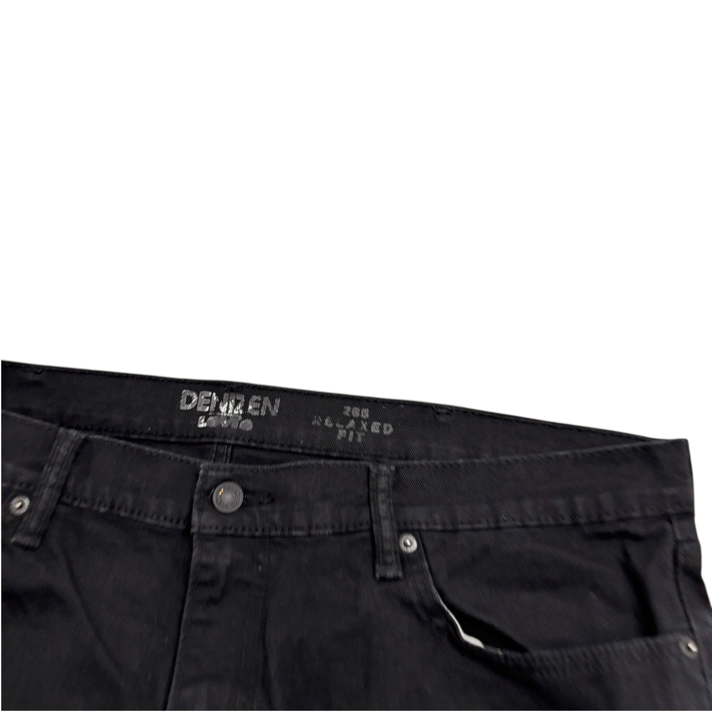 Levis Denizen Jeans W40 L30 Mens Black Relaxed Straight Fit Stretch Denim (E)