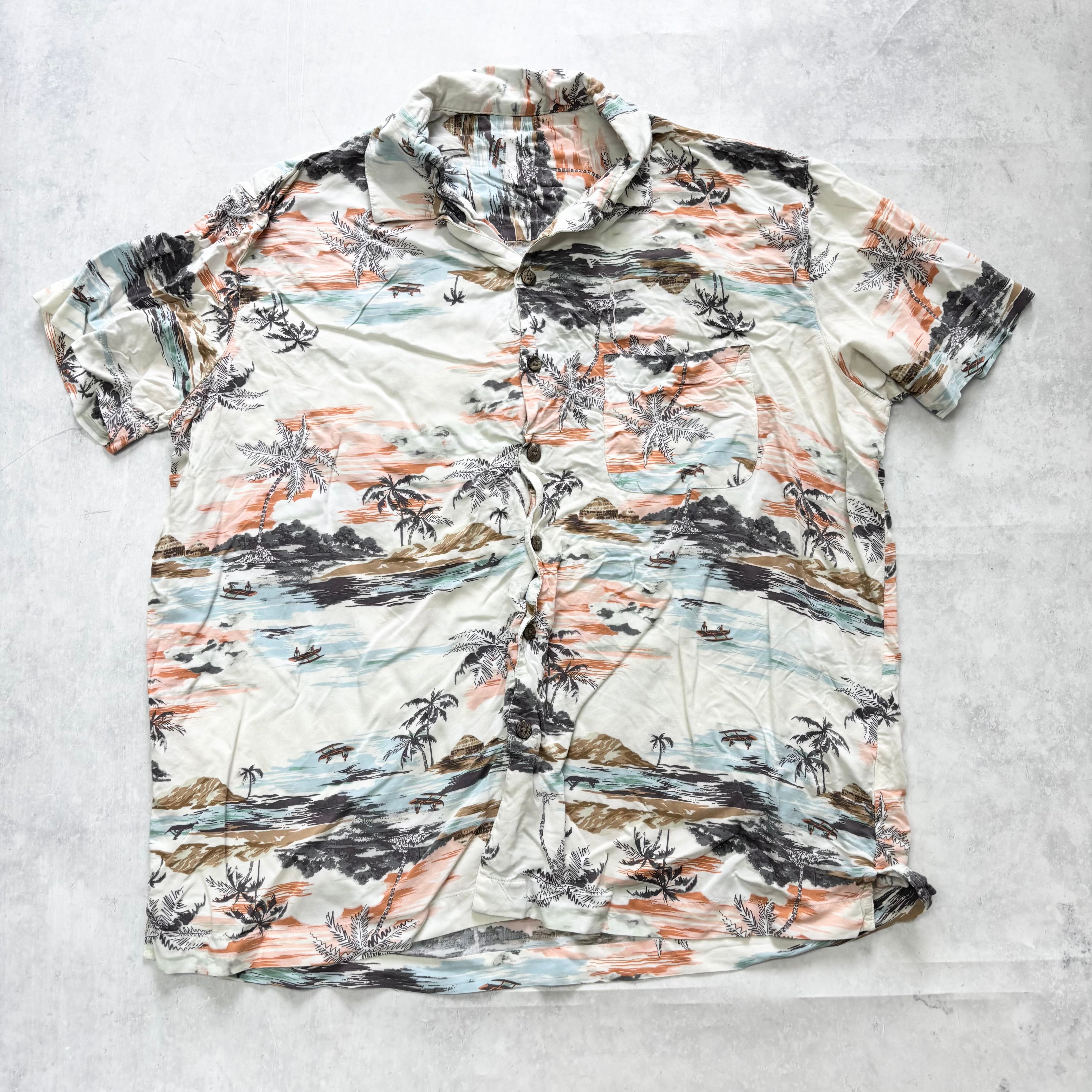 Hawaiian Shirt Mens Large White Floral Aloha Short Sleeve Rayon (E)