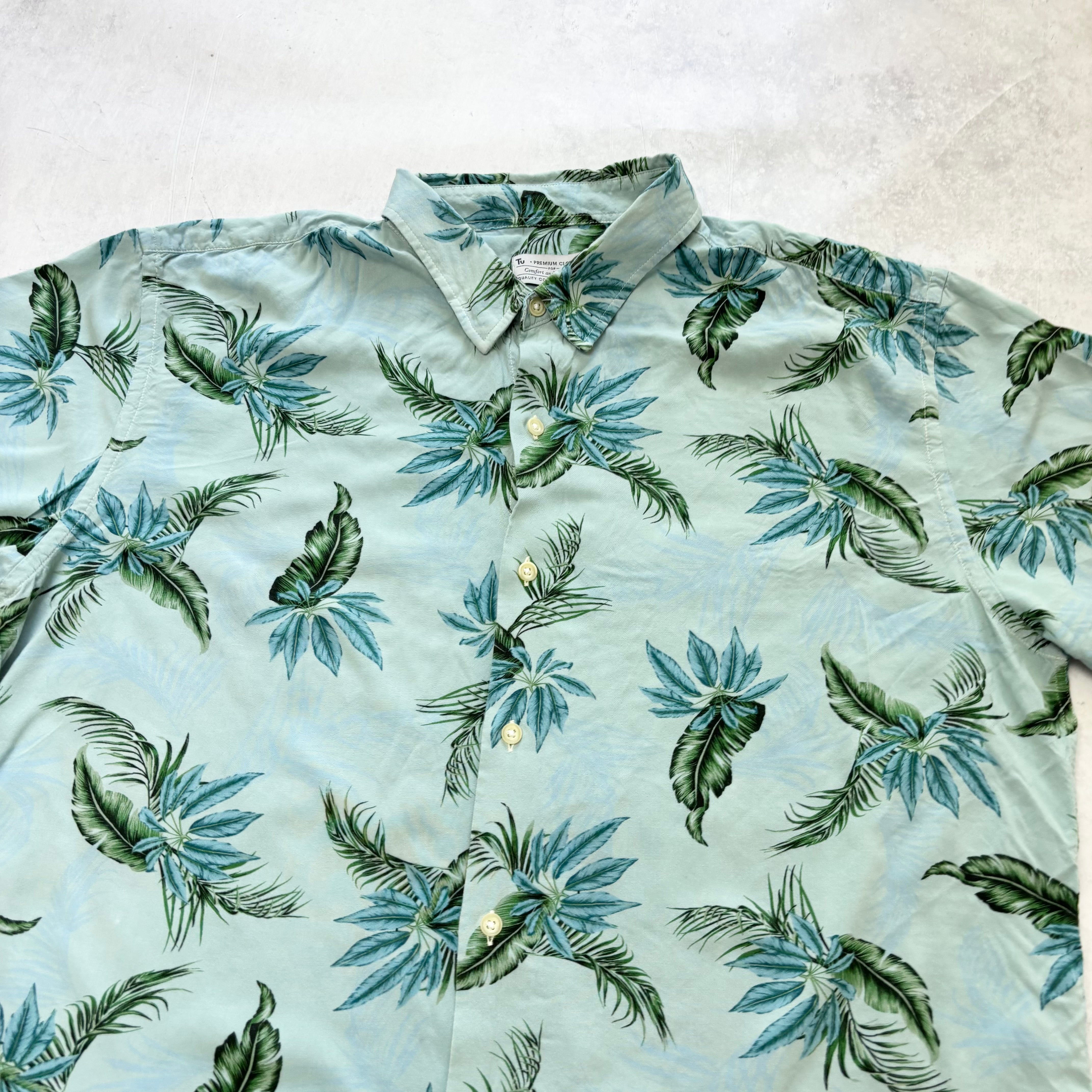 Hawaiian Shirt Mens XL Blue Floral Aloha Short Sleeve