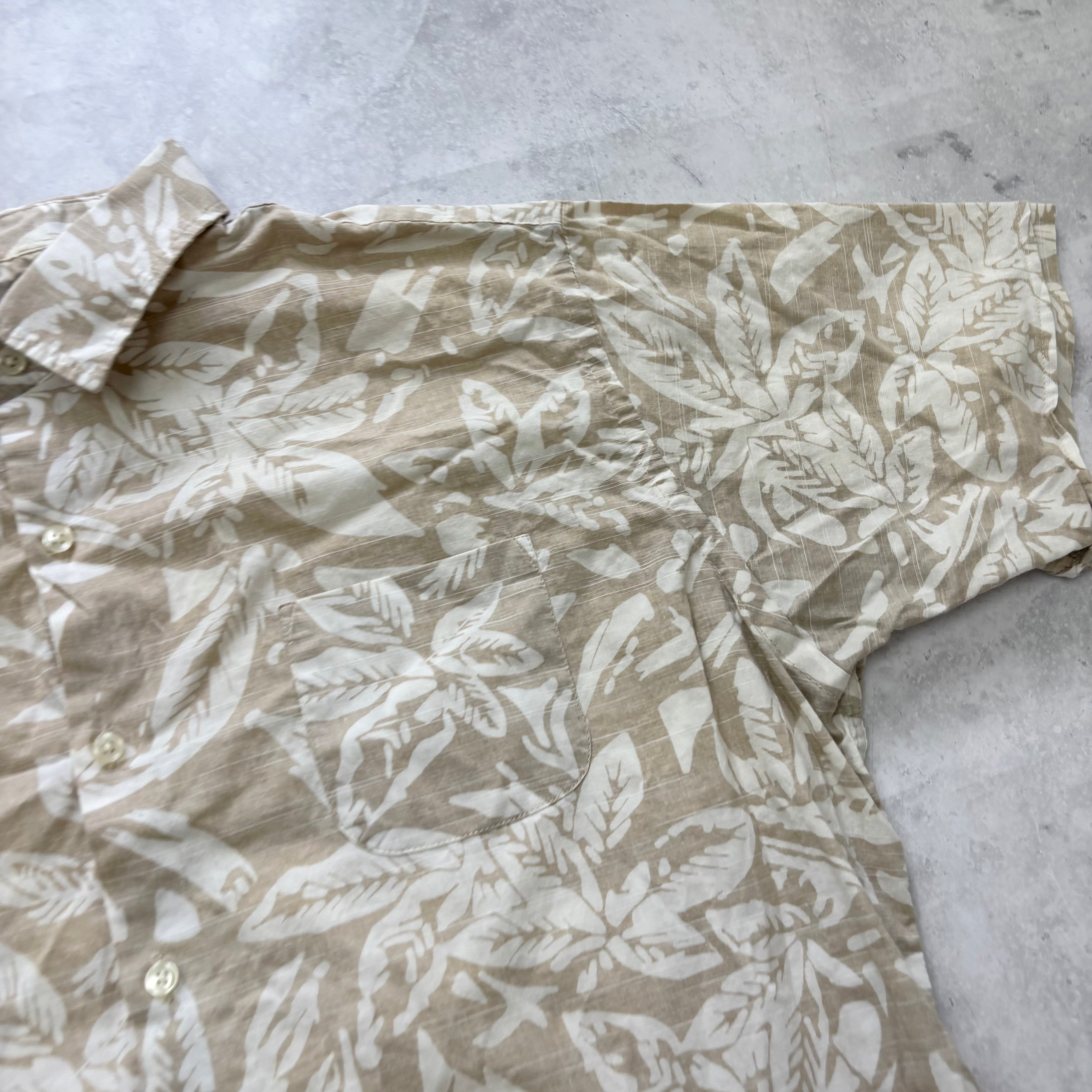 Hawaiian Shirt Mens XL Beige Floral Aloha Short Sleeve Cotton (E)