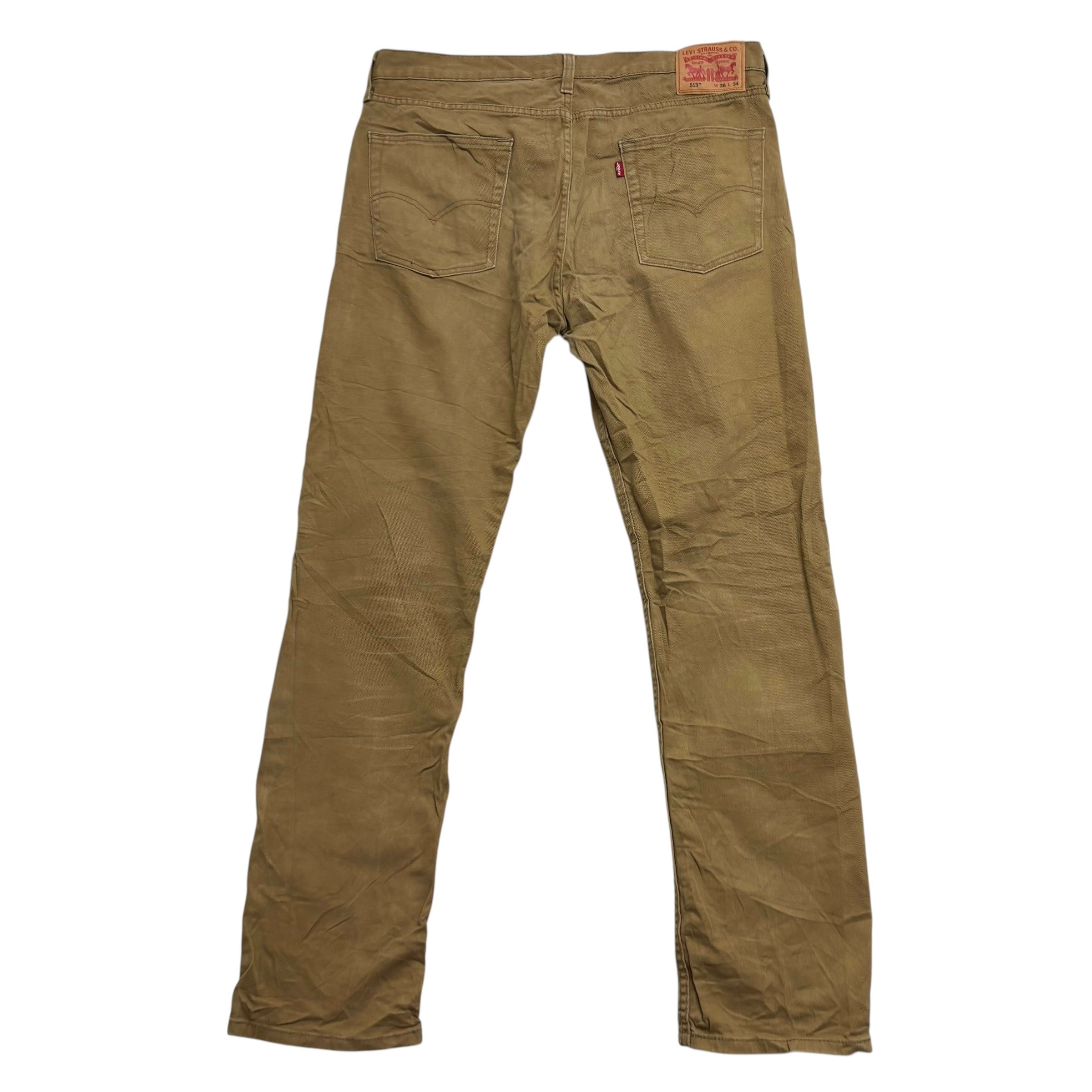 Levis 513 Jeans W36 L34 Mens Brown Tan Slim Straight Fit Stretch