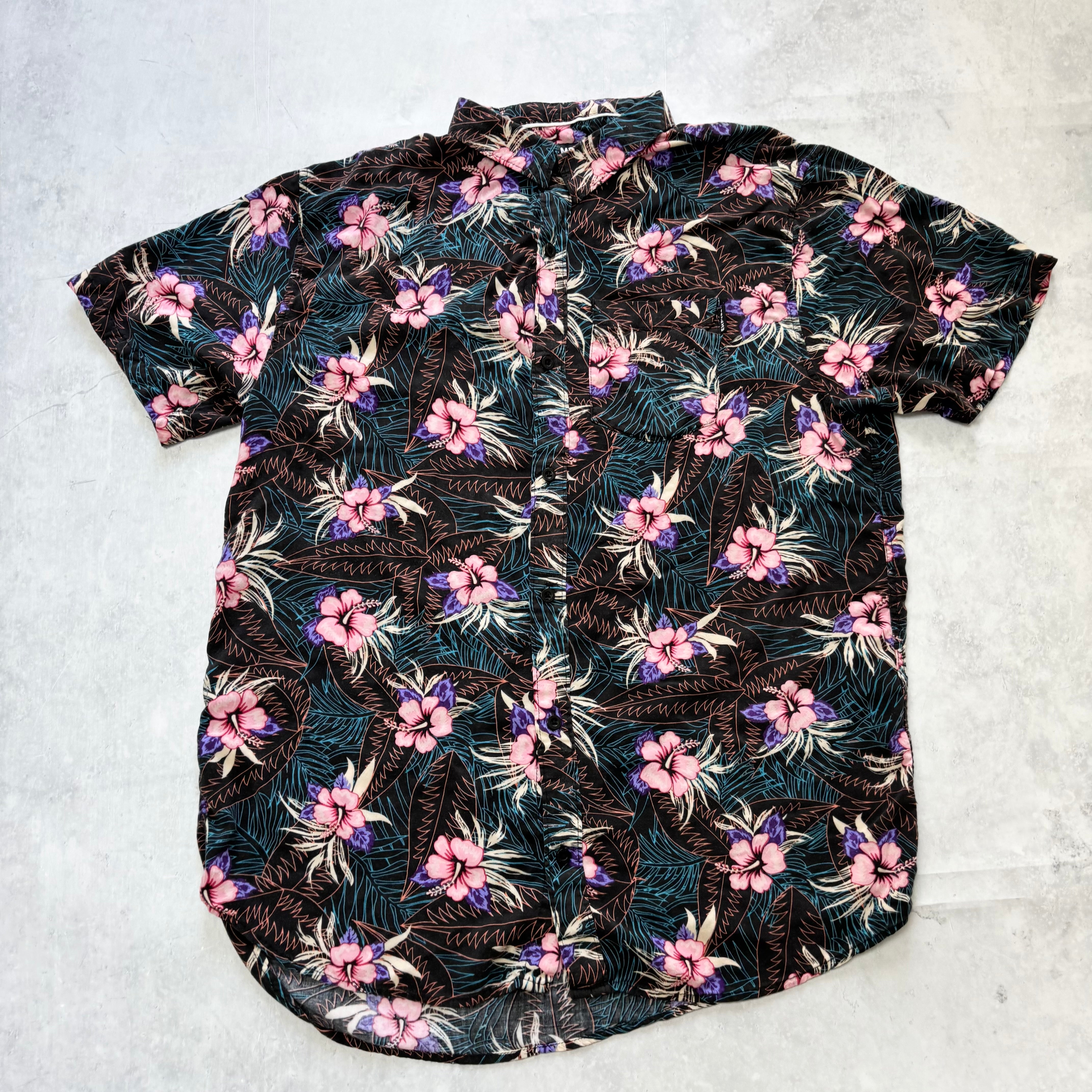 Hawaiian Shirt Mens Large Floral Aloha Short Sleeve Cotton Slim Fit (E)