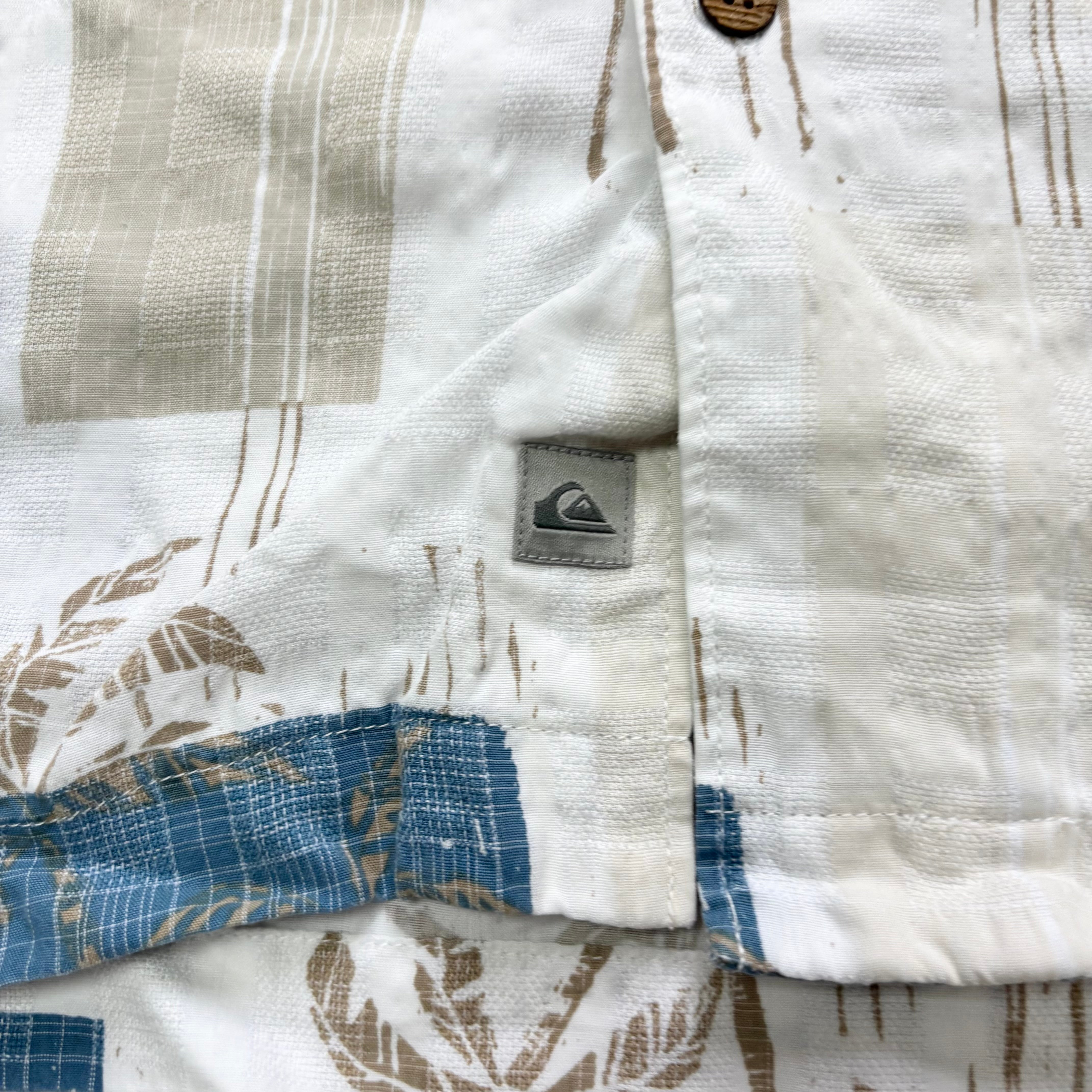 Quiksilver Hawaiian Shirt Mens XL White Vintage Short Sleeve Rayon Y2K (E)