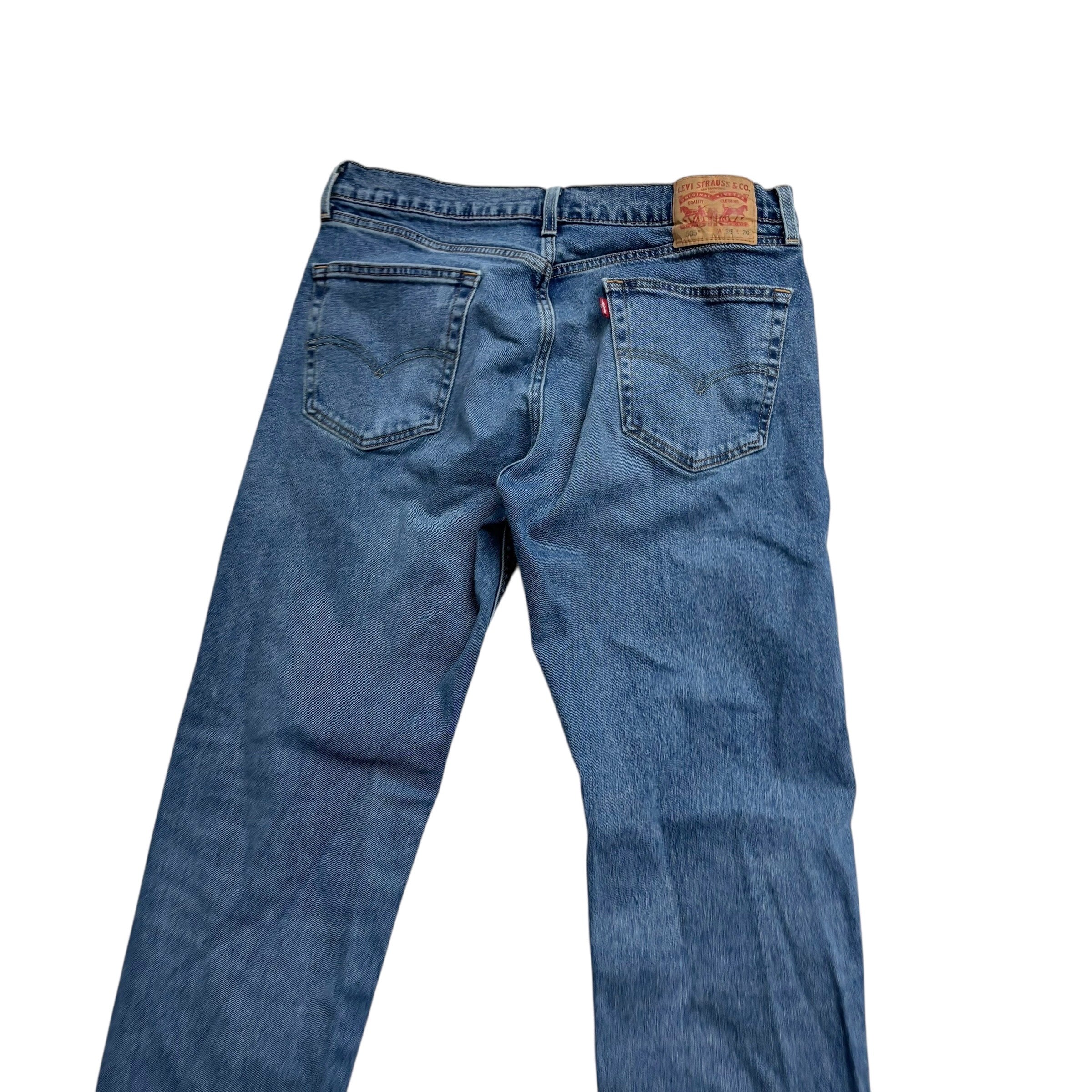 Levis 505 Jeans W35 L30 Mens Mid Blue Regular Straight Fit Stretch Denim (F)