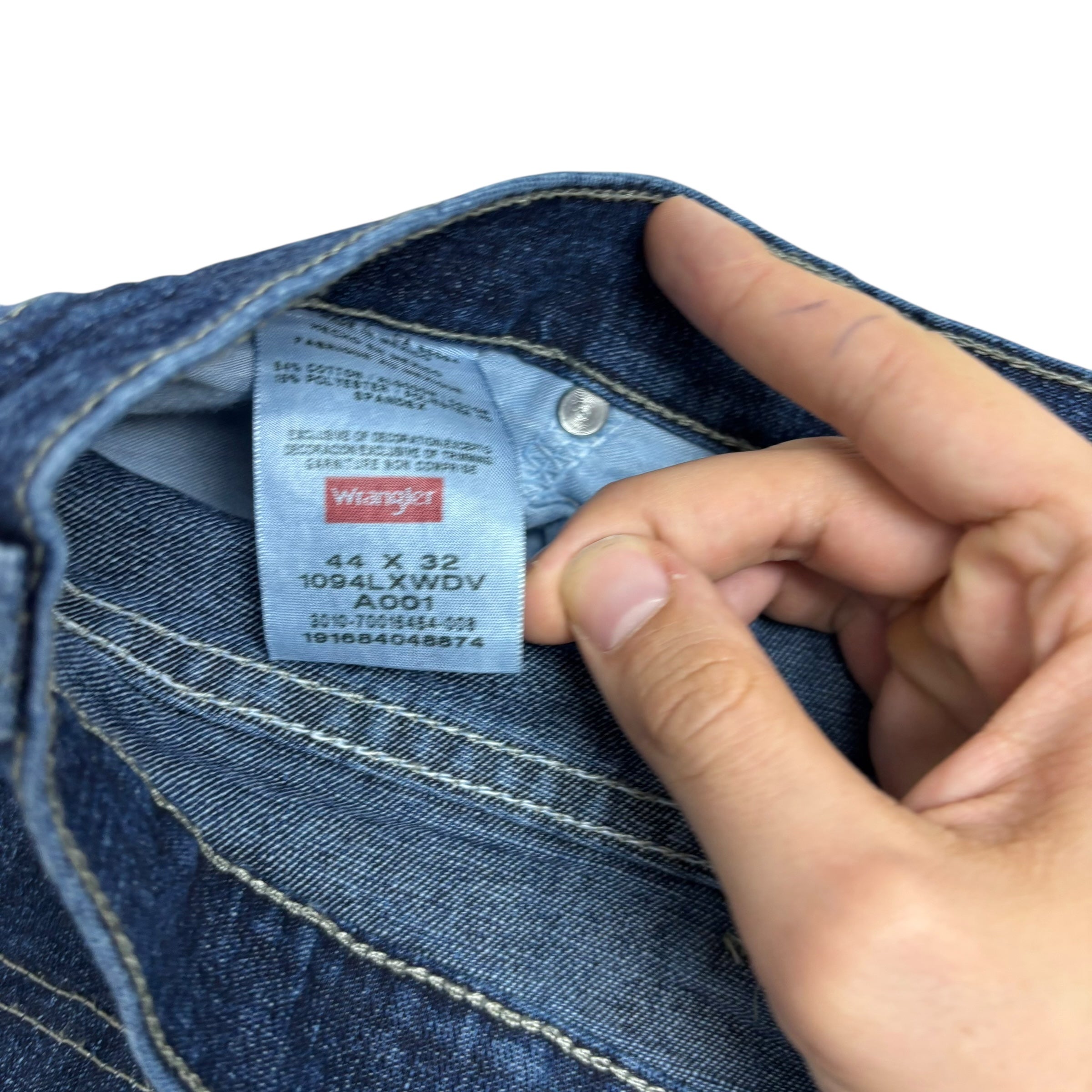 Wrangler Carpenter Jeans W44 L34 Mens Dark Blue Relaxed Straight Fit Stretch (E)