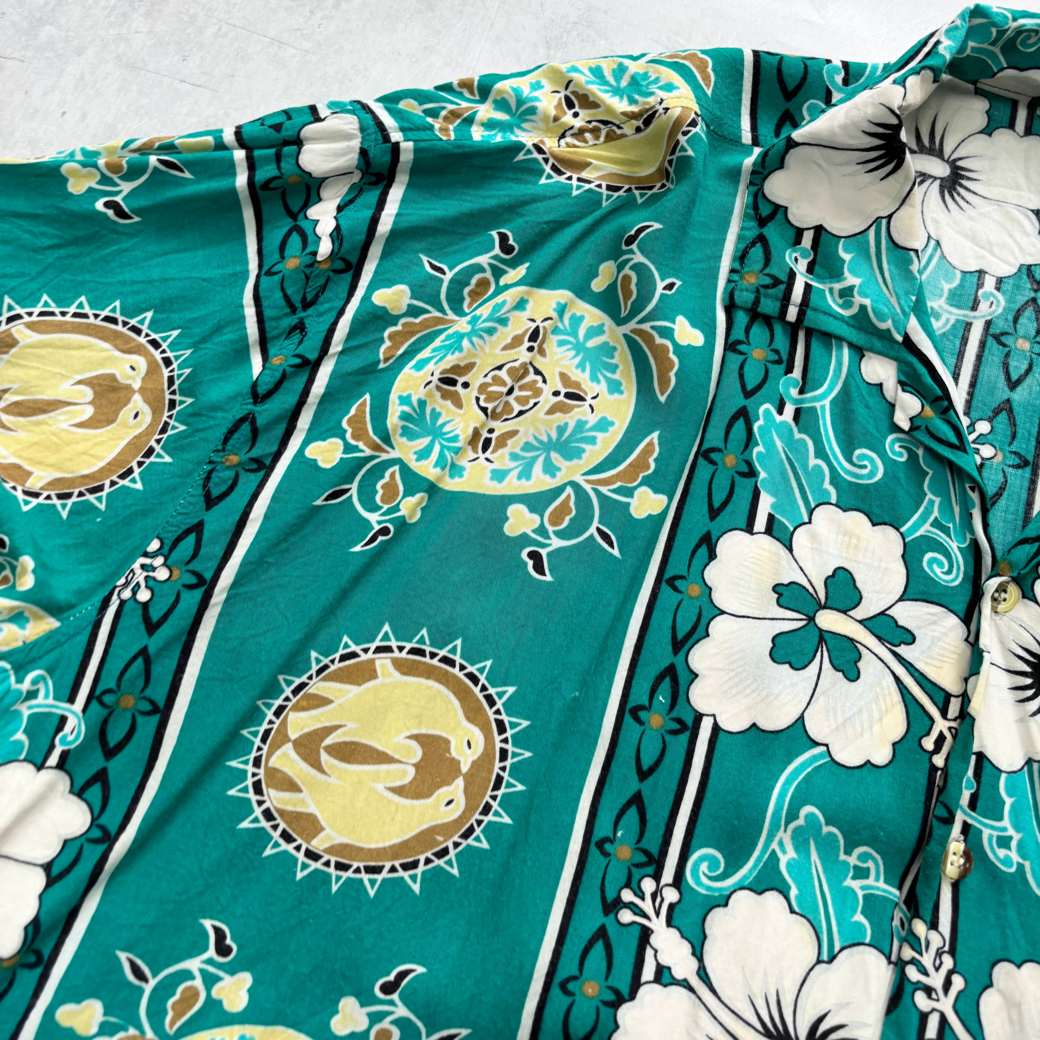 Vintage Hawaiian Shirt Mens XXL Green Floral Aloha Short Sleeve (E)