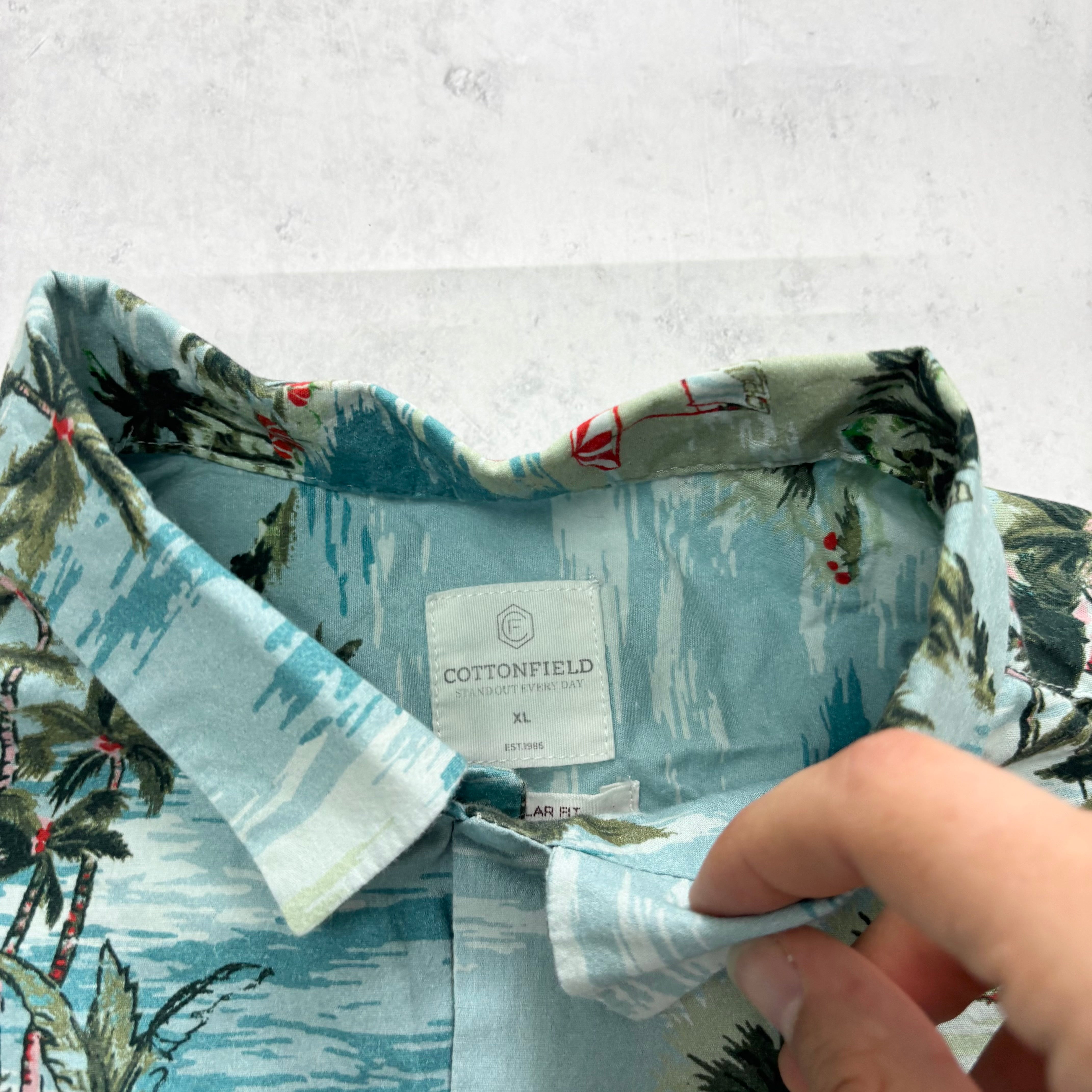 Hawaiian Shirt Mens XL Blue Floral Aloha Short Sleeve Cotton (E)