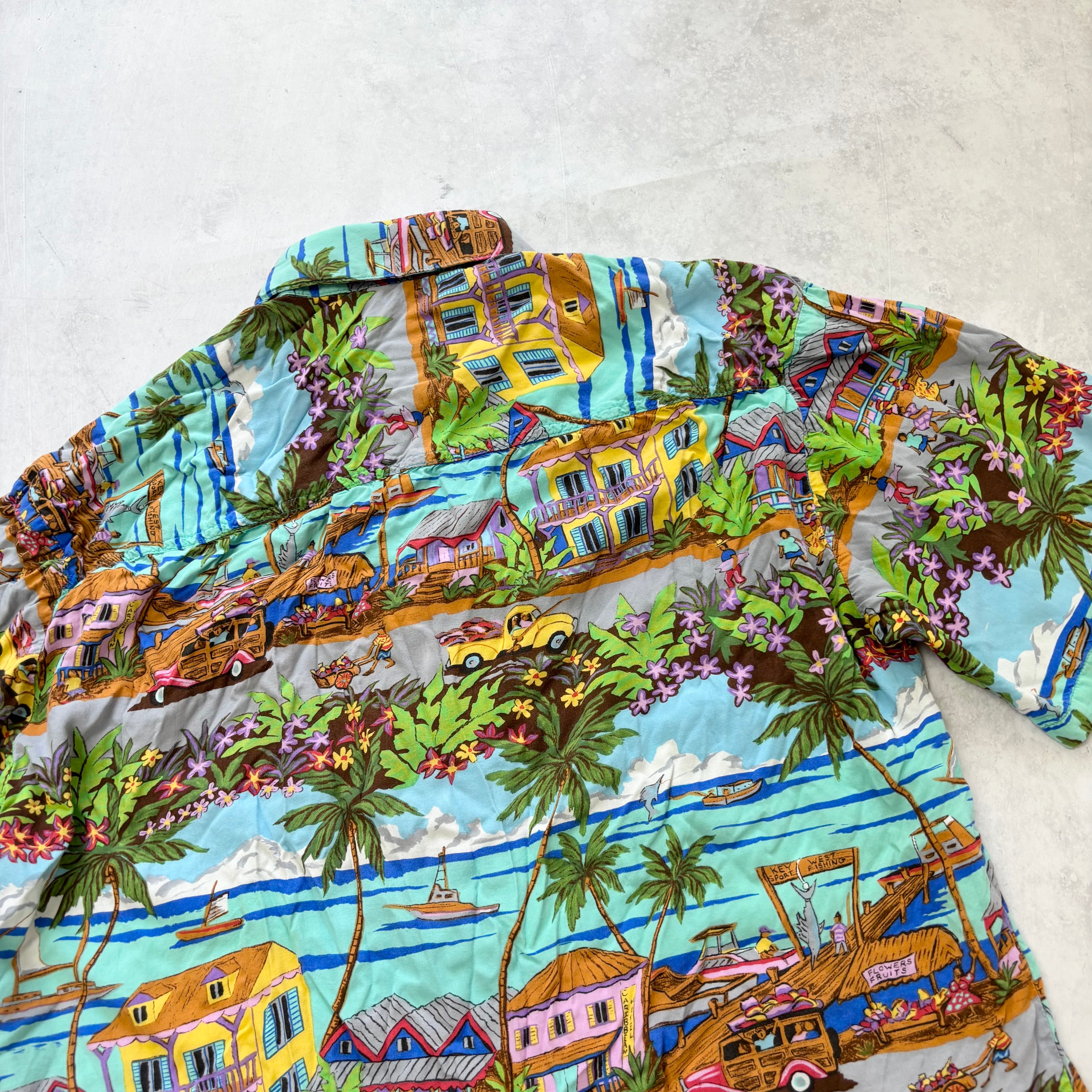 Vintage Hawaiian Shirt Mens Medium Blue Short Sleeve Rayon (E)