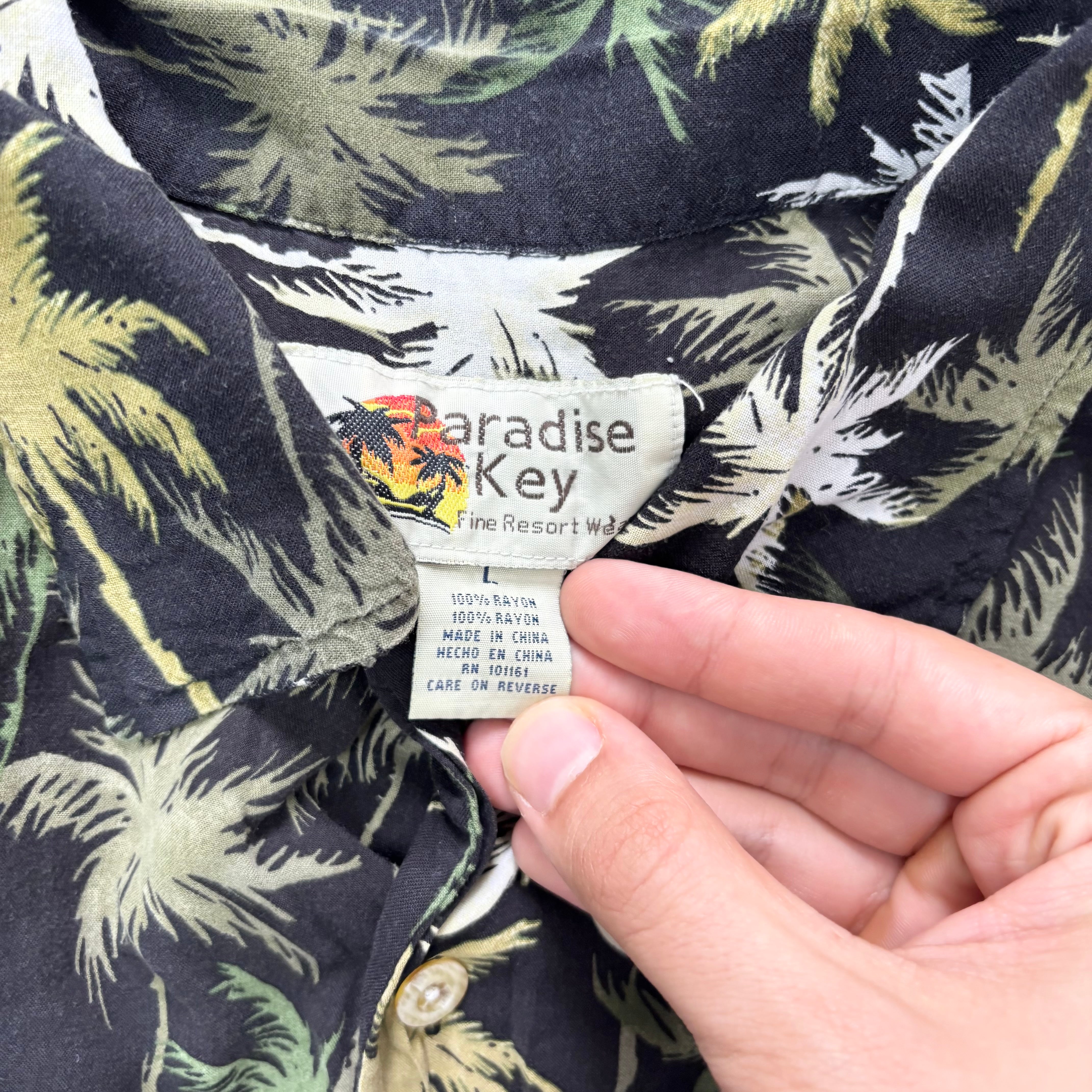Vintage Hawaiian Shirt Mens Large Black Aloha Floral Short Sleeve Rayon (E)