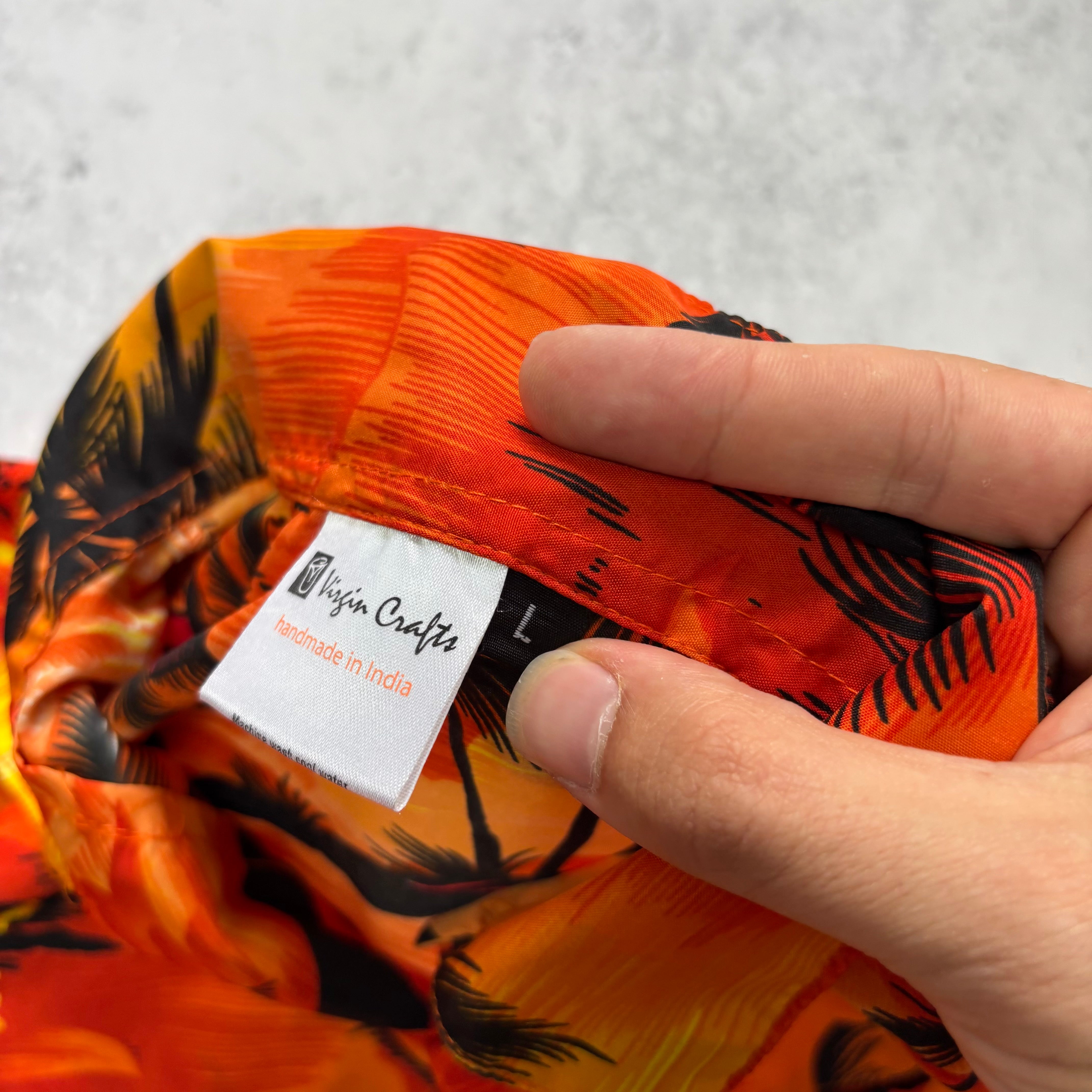 Hawaiian Shirt Mens Large Orange Floral Aloha Short Sleeve Polyester (E)