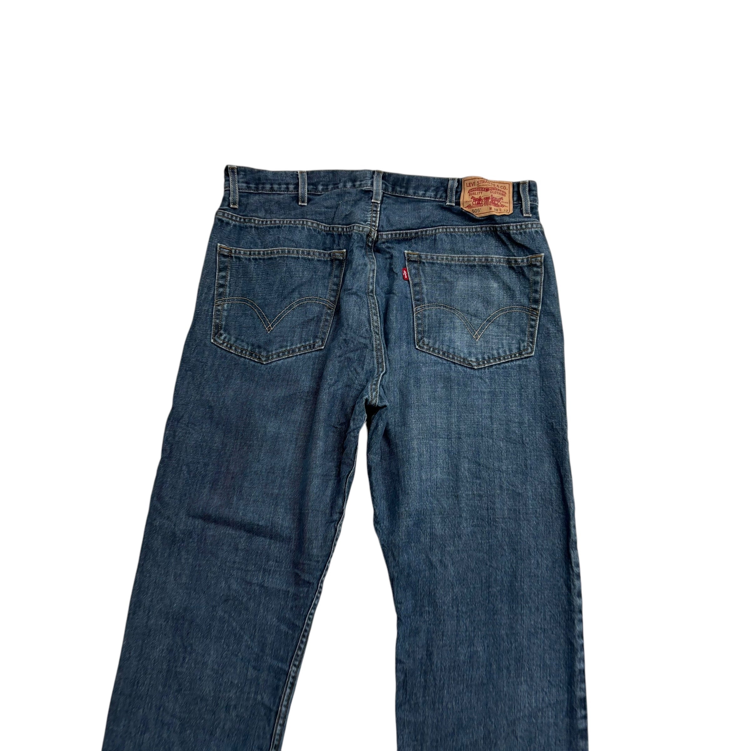 Levis 505 Jeans W38 L32 Mens Dark Blue Regular Straight Fit Vintage Denim (E)